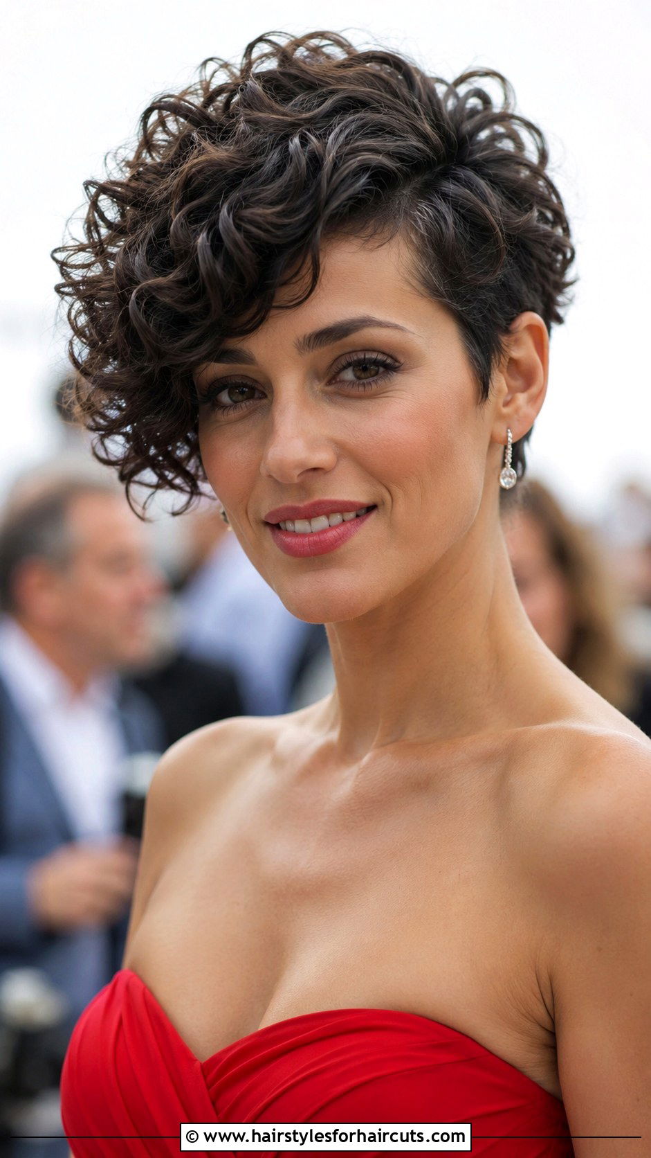 Side Swept Curly Pixie - 25 cocktail party hairstyles for short hair - 25 cocktail party hairstyles for short hair