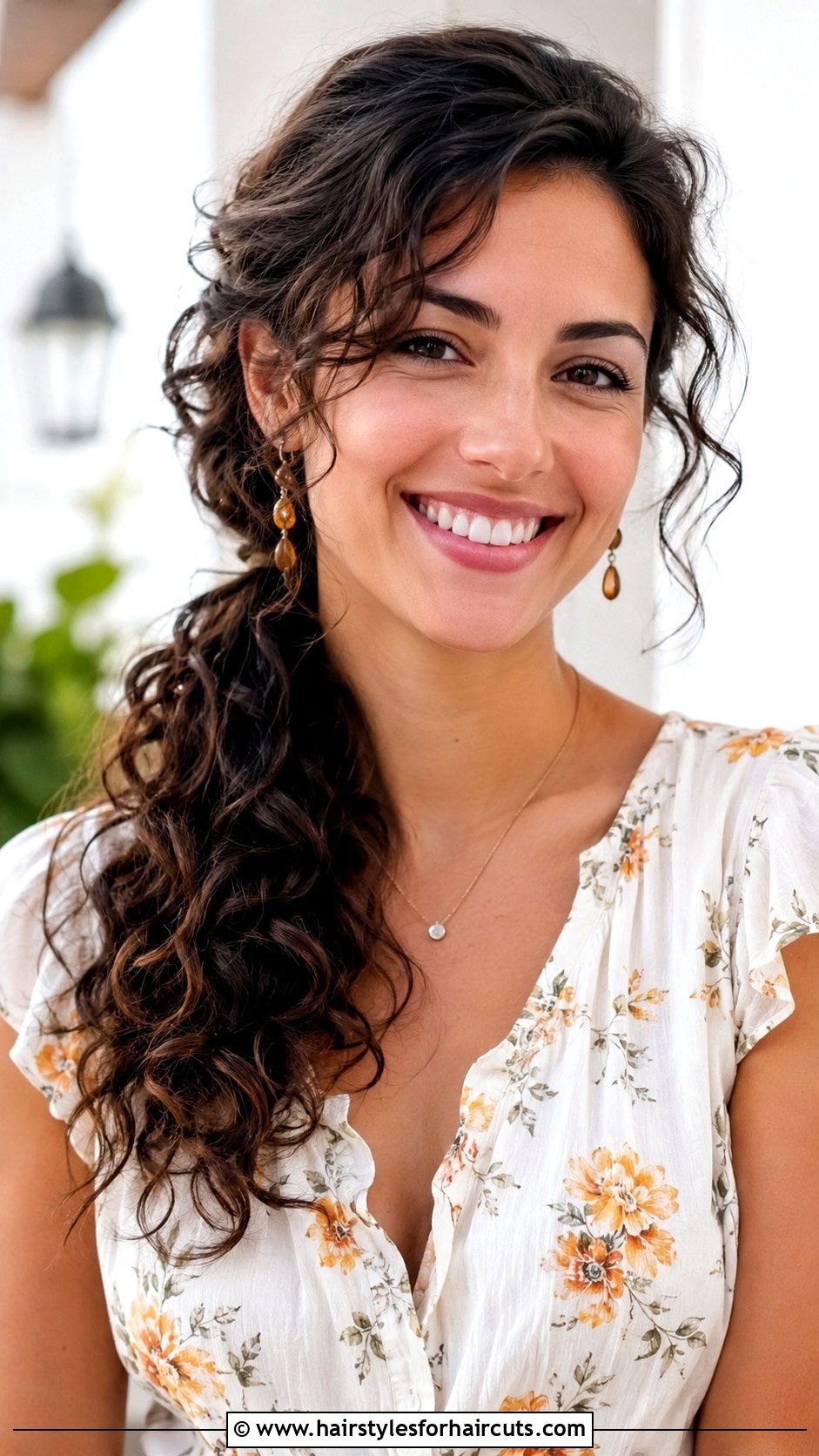Side Swept Curly Ponytail - 25 easy summer hairstyles for curly hair - 25 easy summer hairstyles for curly hair