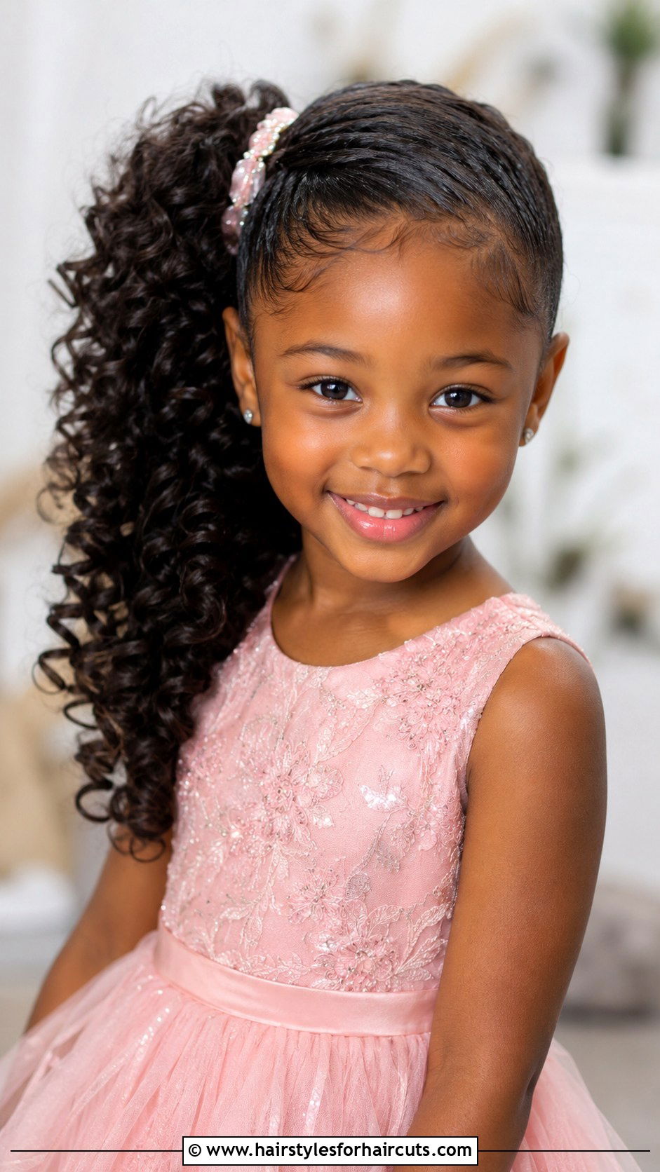Side Swept Curly Ponytail - 25 ponytail hairstyles for black hair little girl - 25 ponytail hairstyles for black hair little girl