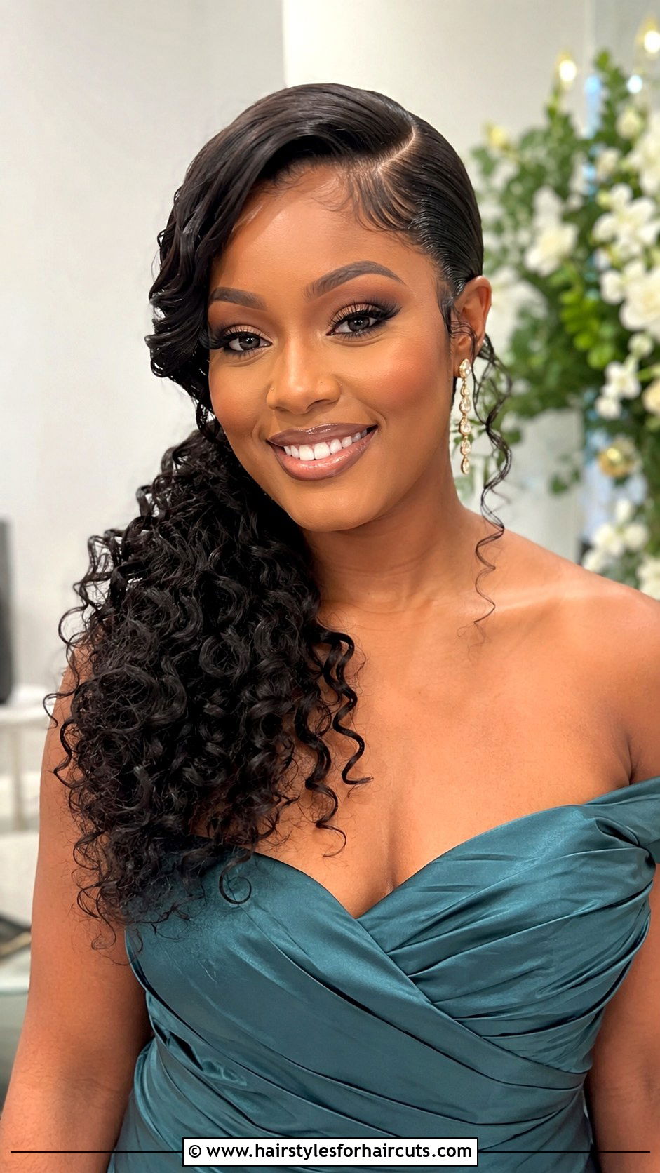 Side Swept Curly Ponytail - 25 curly weave ponytail hairstyles for black hair - 25 curly weave ponytail hairstyles for black hair