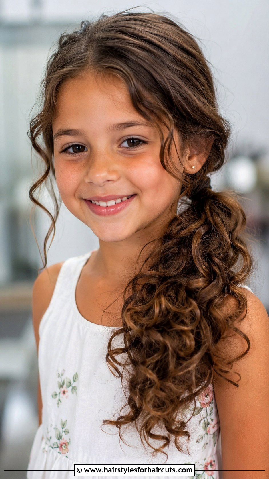 Side Swept Curly Ponytail - 25 cute hairstyles curly hair kids - 25 cute hairstyles curly hair kids