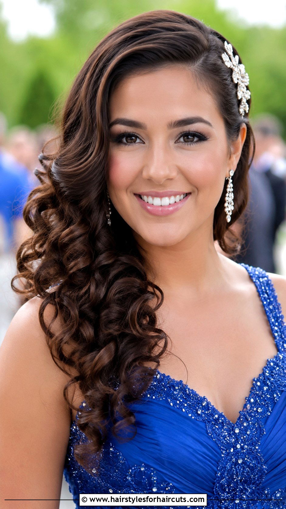 Side Swept Curly Prom Look - 25 curly hair mixed girl prom hairstyles - 25 curly hair mixed girl prom hairstyles
