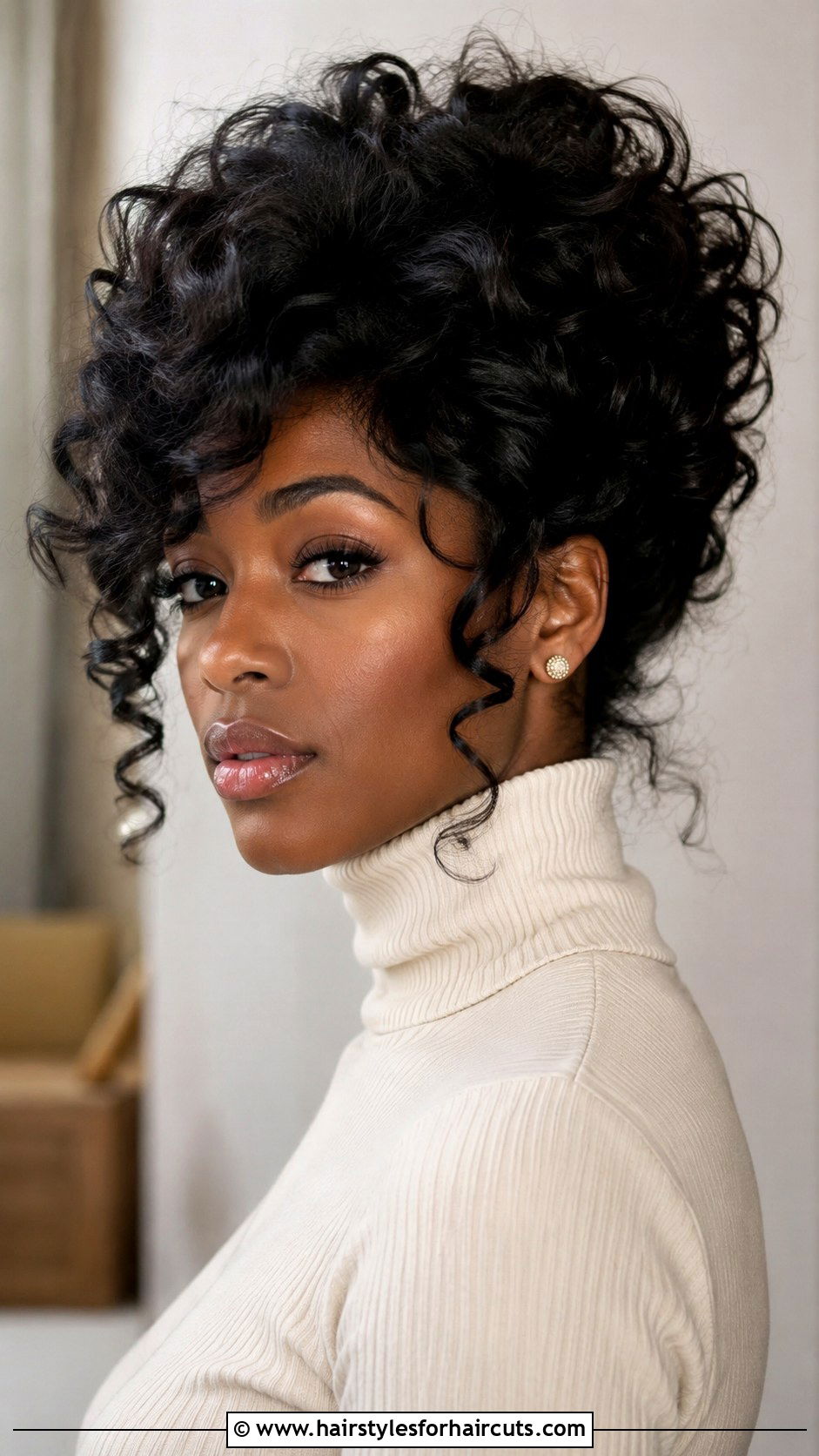 Side Swept Curly Retro Updo - 25 curly pin up hairstyles for black hair - 25 curly pin up hairstyles for black hair