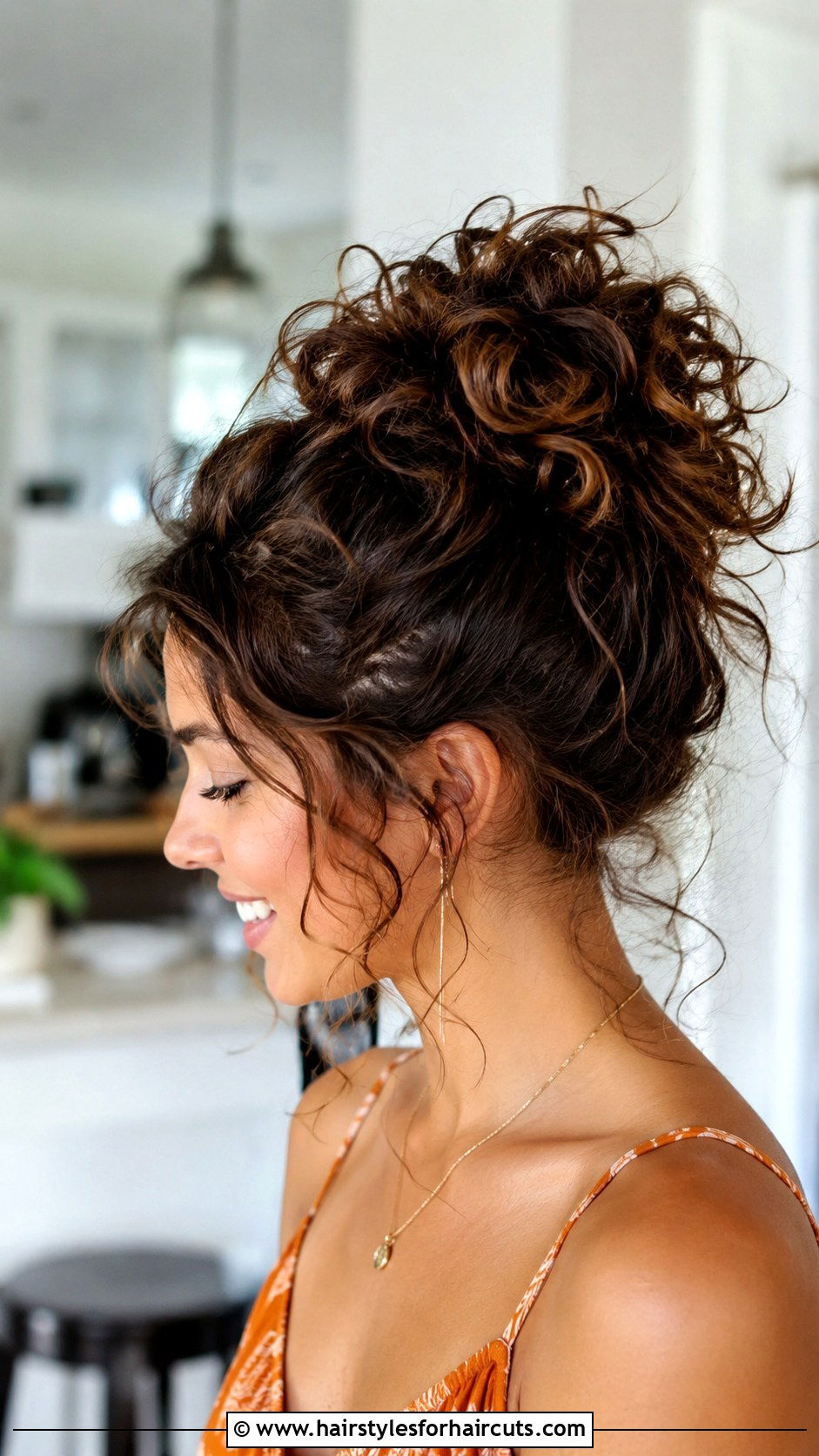 Side Swept Curly Updo - 25 updo hairstyles for curly medium length hair - 25 updo hairstyles for curly medium length hair