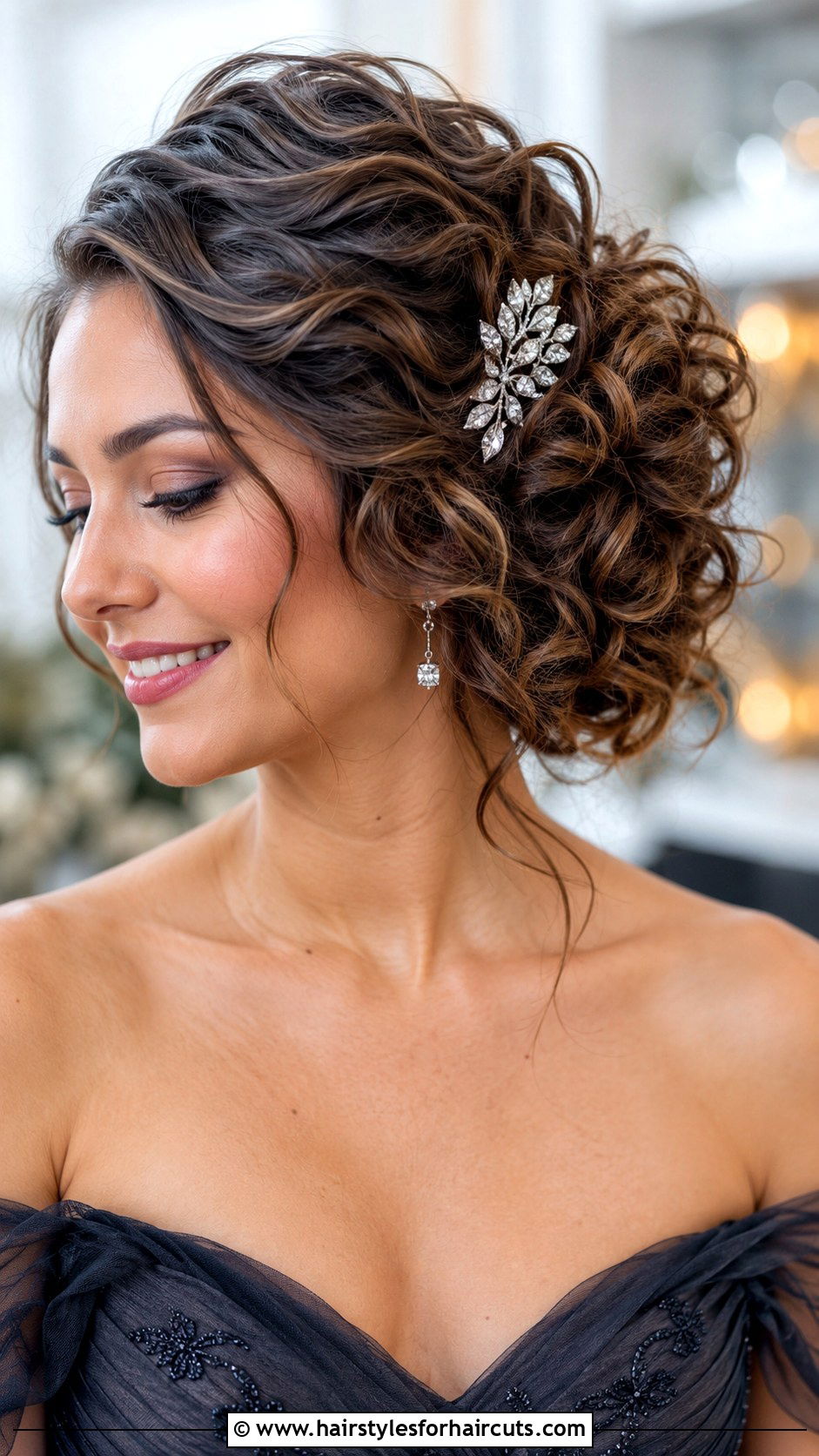 Side Swept Curly Updo - 25 updo hairstyles for short hair - 25 updo hairstyles for short hair