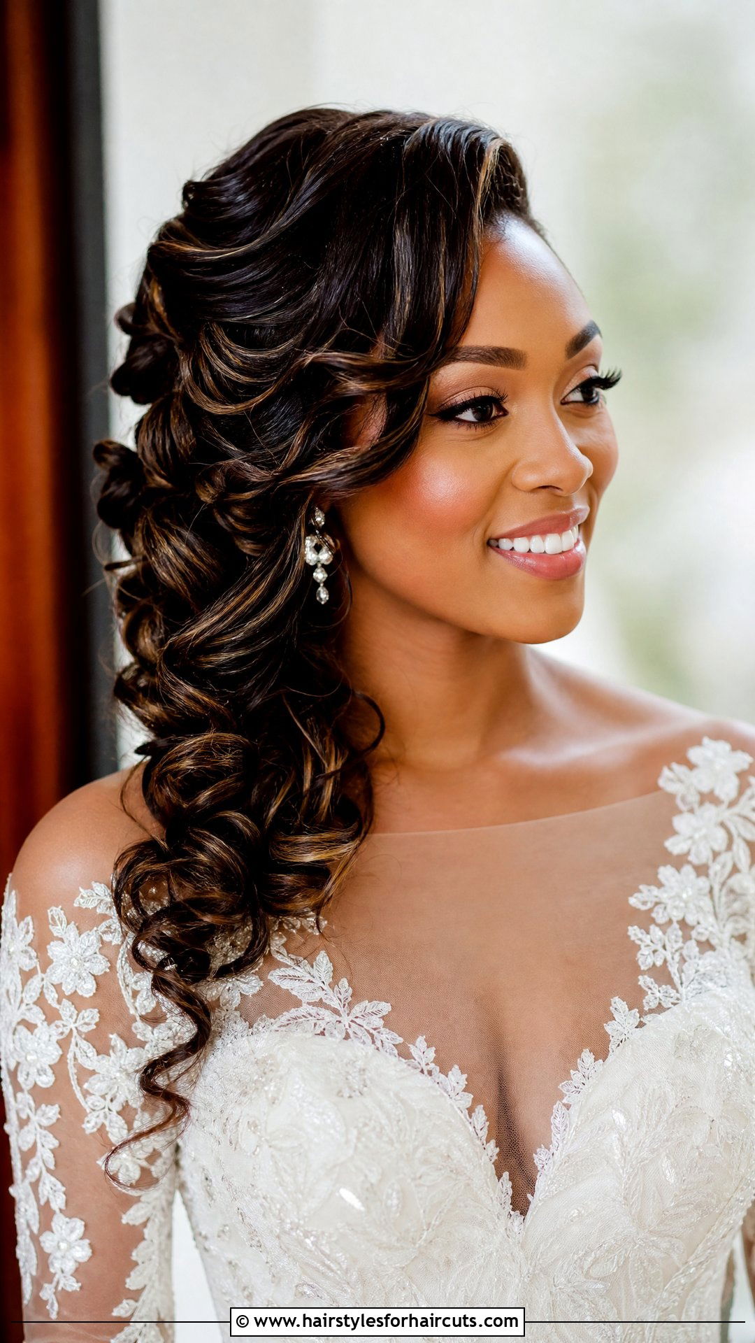 Side Swept Curly Updo - 25 wedding hairstyles for black women - 25 wedding hairstyles for black women