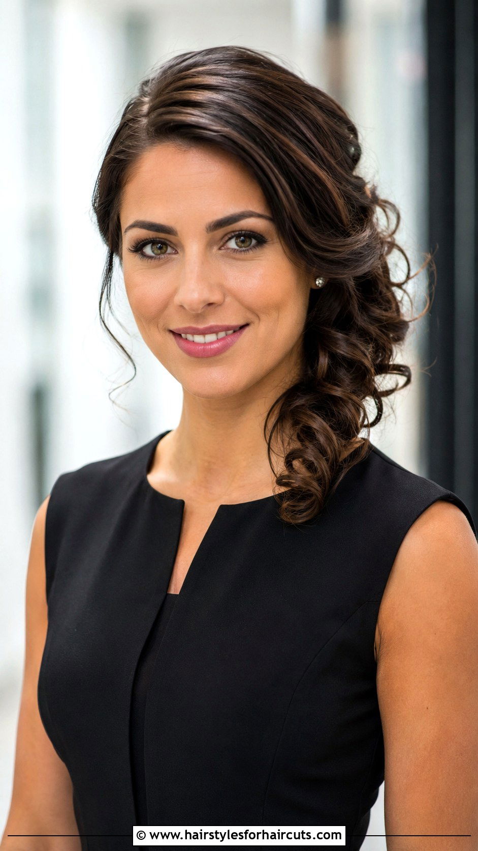 Side Swept Curly Updo - 25 business casual hairstyles for curly hair - 25 business casual hairstyles for curly hair