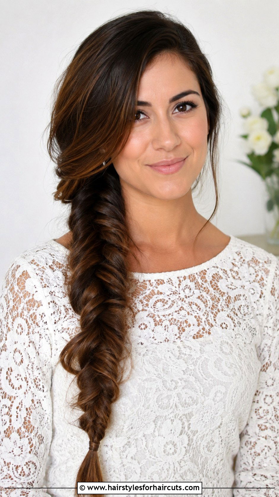 Side Swept Fishtail Braid - 25 5 minute hairstyles for long hair - 25 5 minute hairstyles for long hair