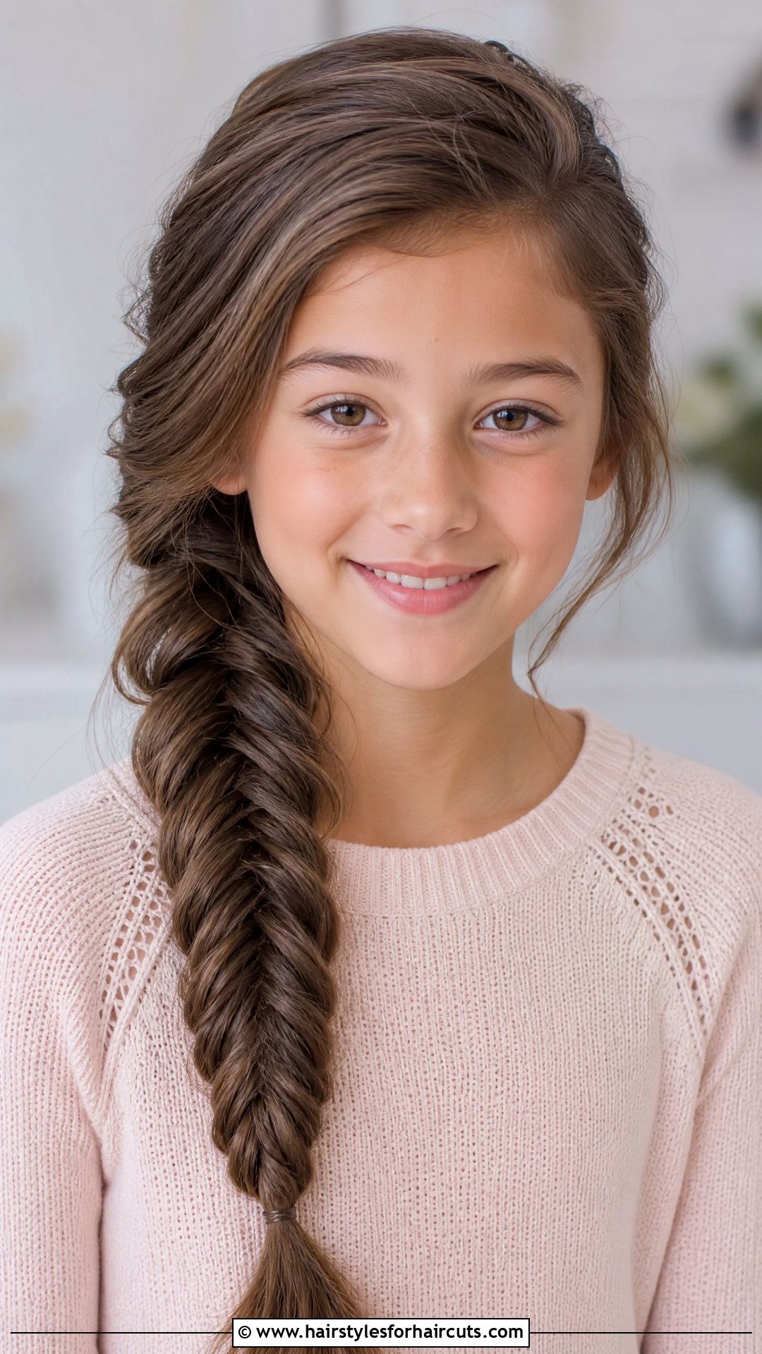 Side Swept Fishtail Braid - 25 cute hairstyles for tweens - 25 cute hairstyles for tweens