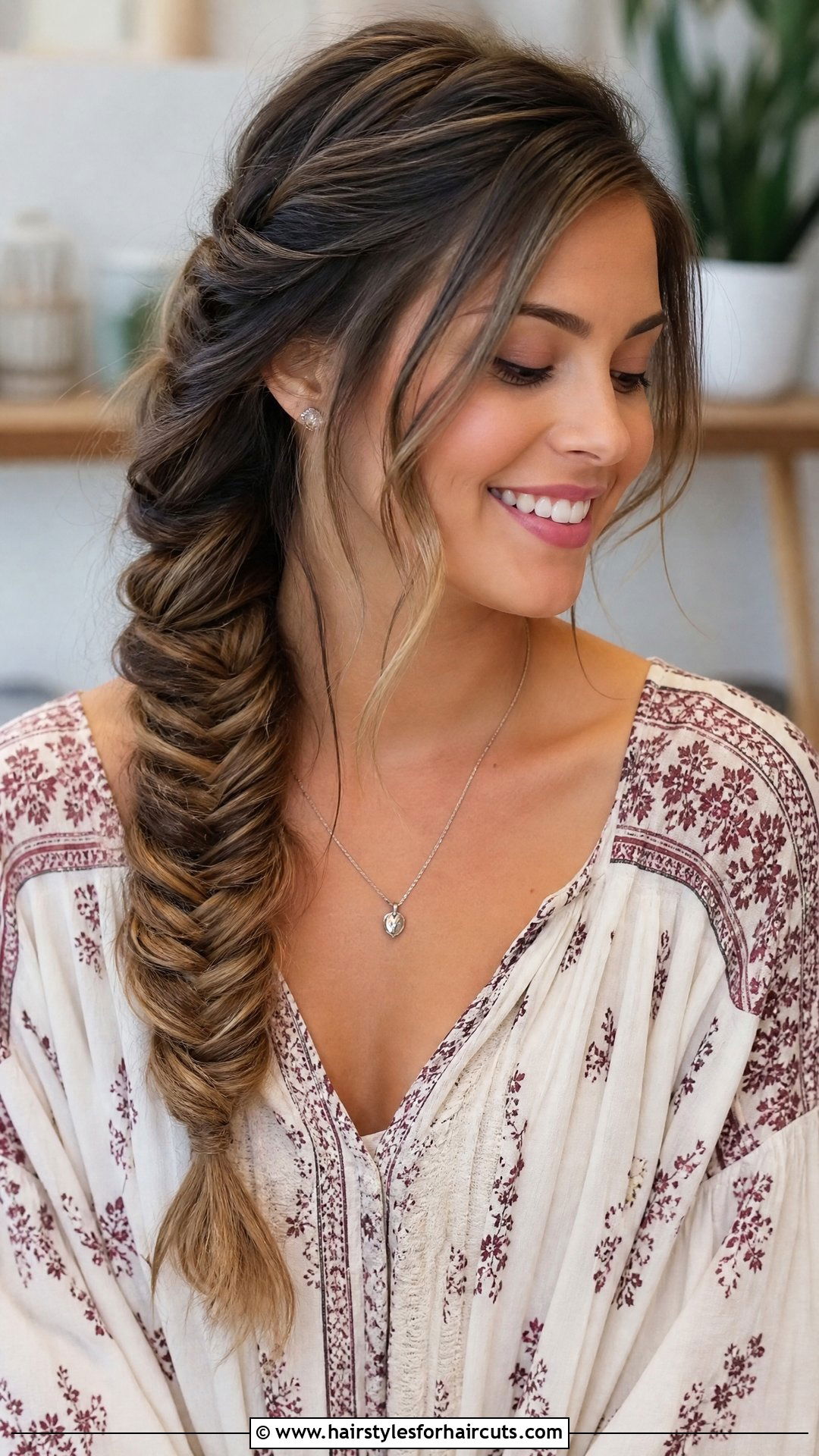 Side Swept Fishtail Braid - 25 easy hairstyles for medium hair for school - 25 easy hairstyles for medium hair for school