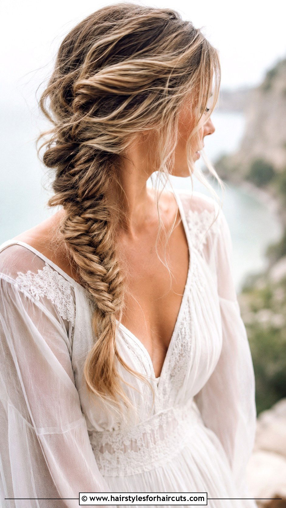 Side Swept Fishtail Braid - 25 hair to the side wedding hairstyles - 25 hair to the side wedding hairstyles
