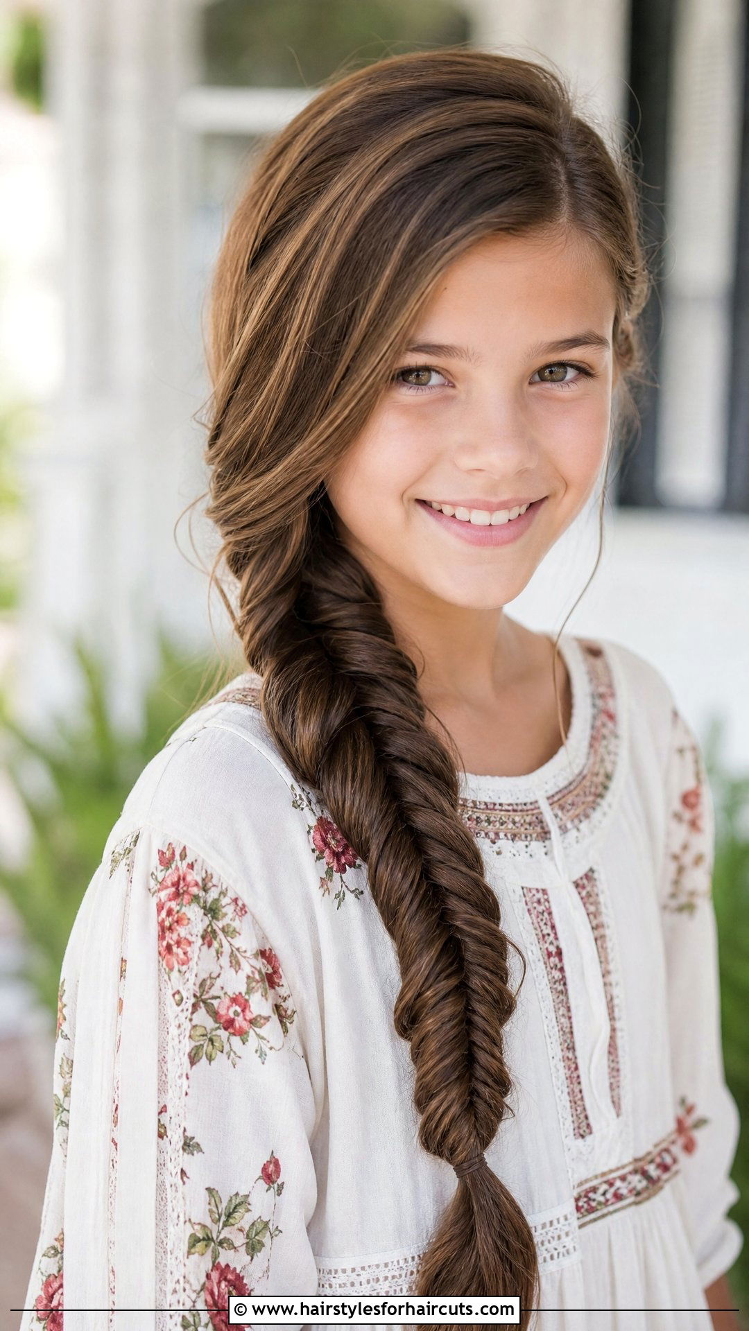 Side Swept Fishtail Braid - 25 hairstyles for 10 year old girls - 25 hairstyles for 10 year old girls