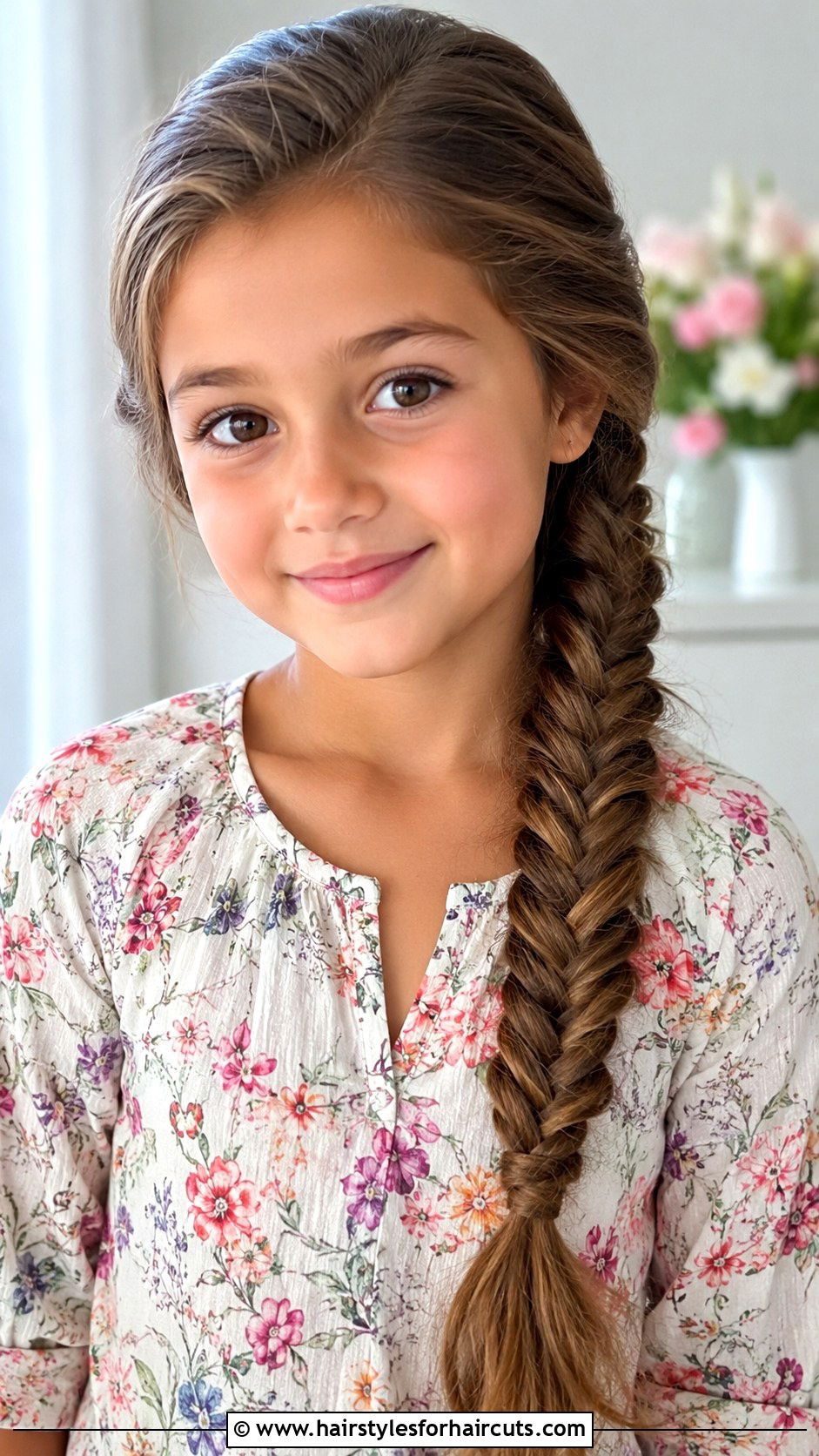 Side Swept Fishtail Braid - 25 hairstyles for 7 year old girl - 25 hairstyles for 7 year old girl