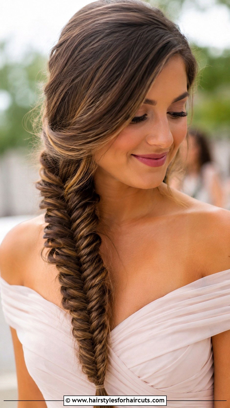 Side Swept Fishtail Braid - 25 prom hairstyles brown hair - 25 prom hairstyles brown hair