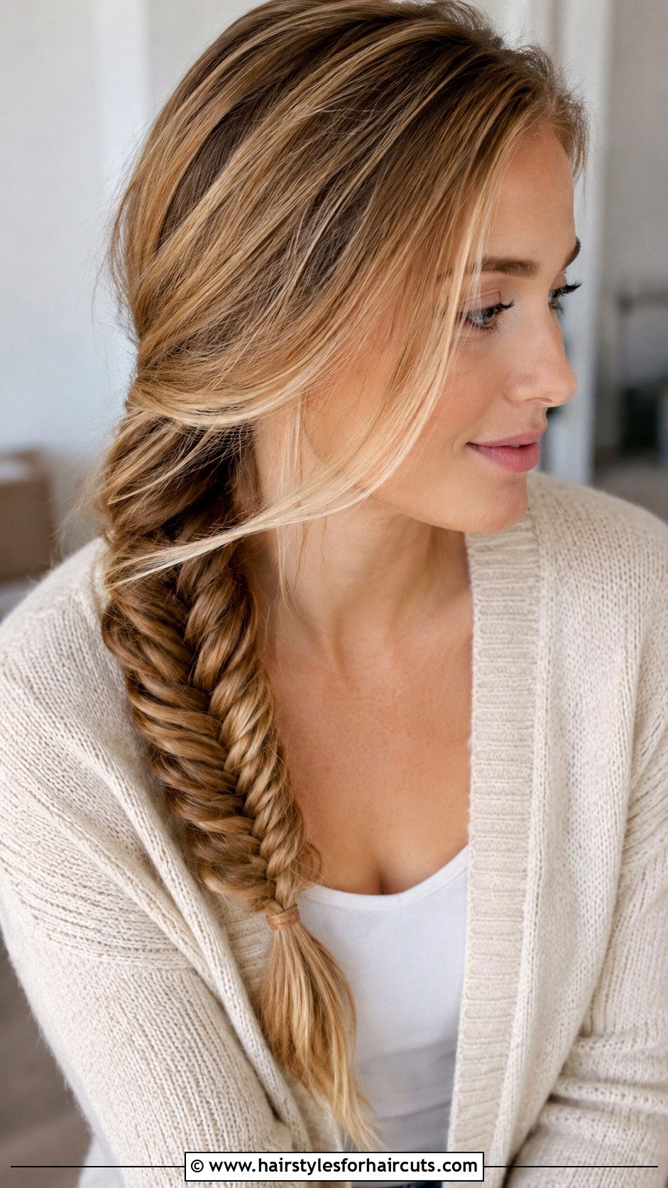 Side Swept Fishtail Braid - 25 thanksgiving hairstyles for long hair - 25 thanksgiving hairstyles for long hair