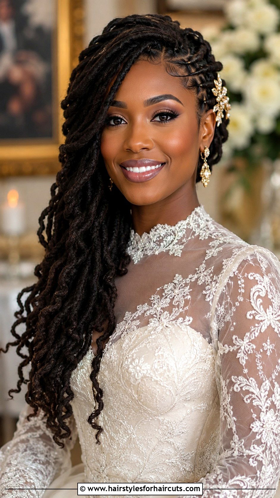 Side Swept Goddess Locs - 25 braided wedding hairstyles for black hair - 25 braided wedding hairstyles for black hair