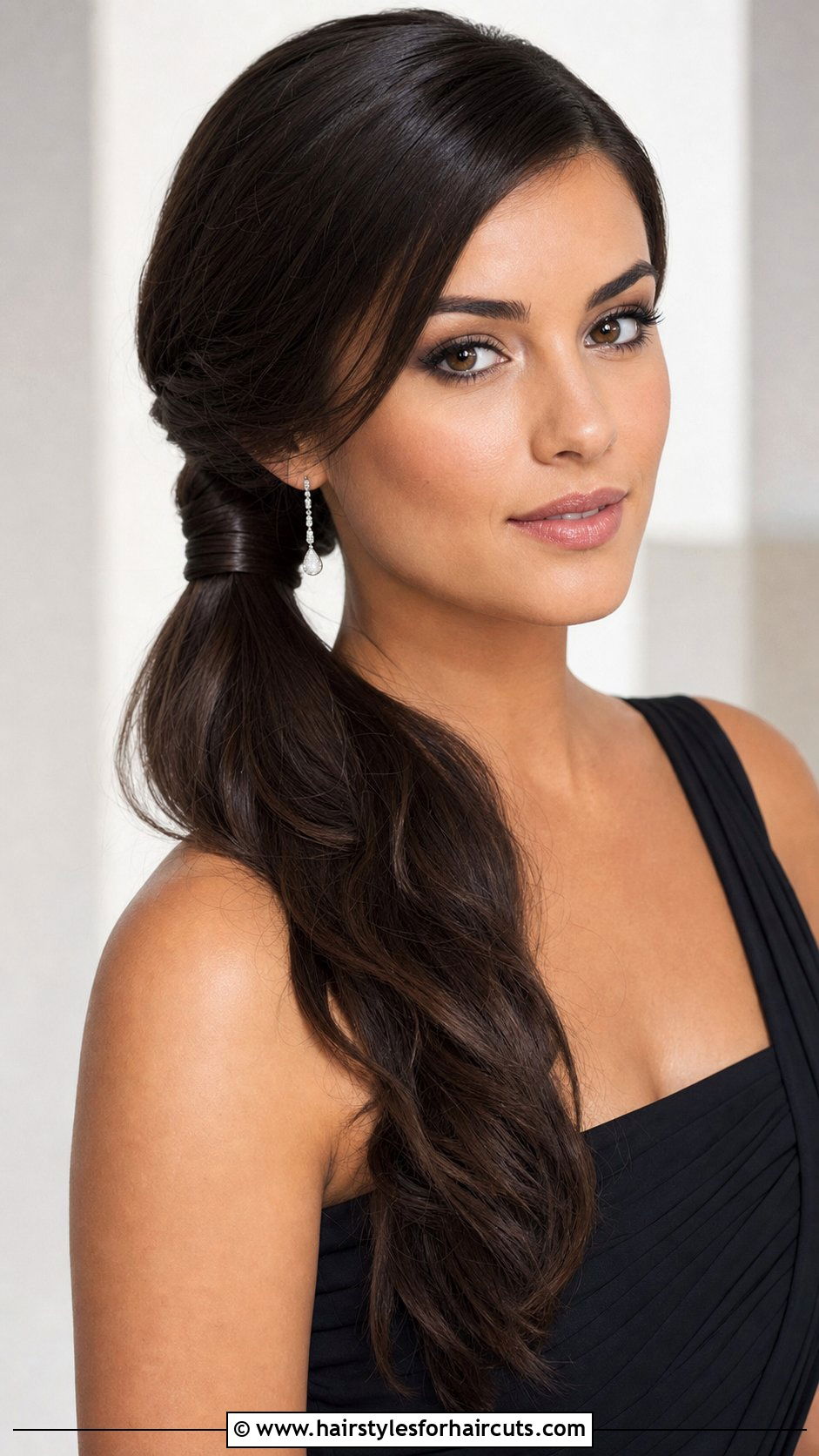 Side Swept Ponytail - 25 cute hairstyles long straight hair - 25 cute hairstyles long straight hair