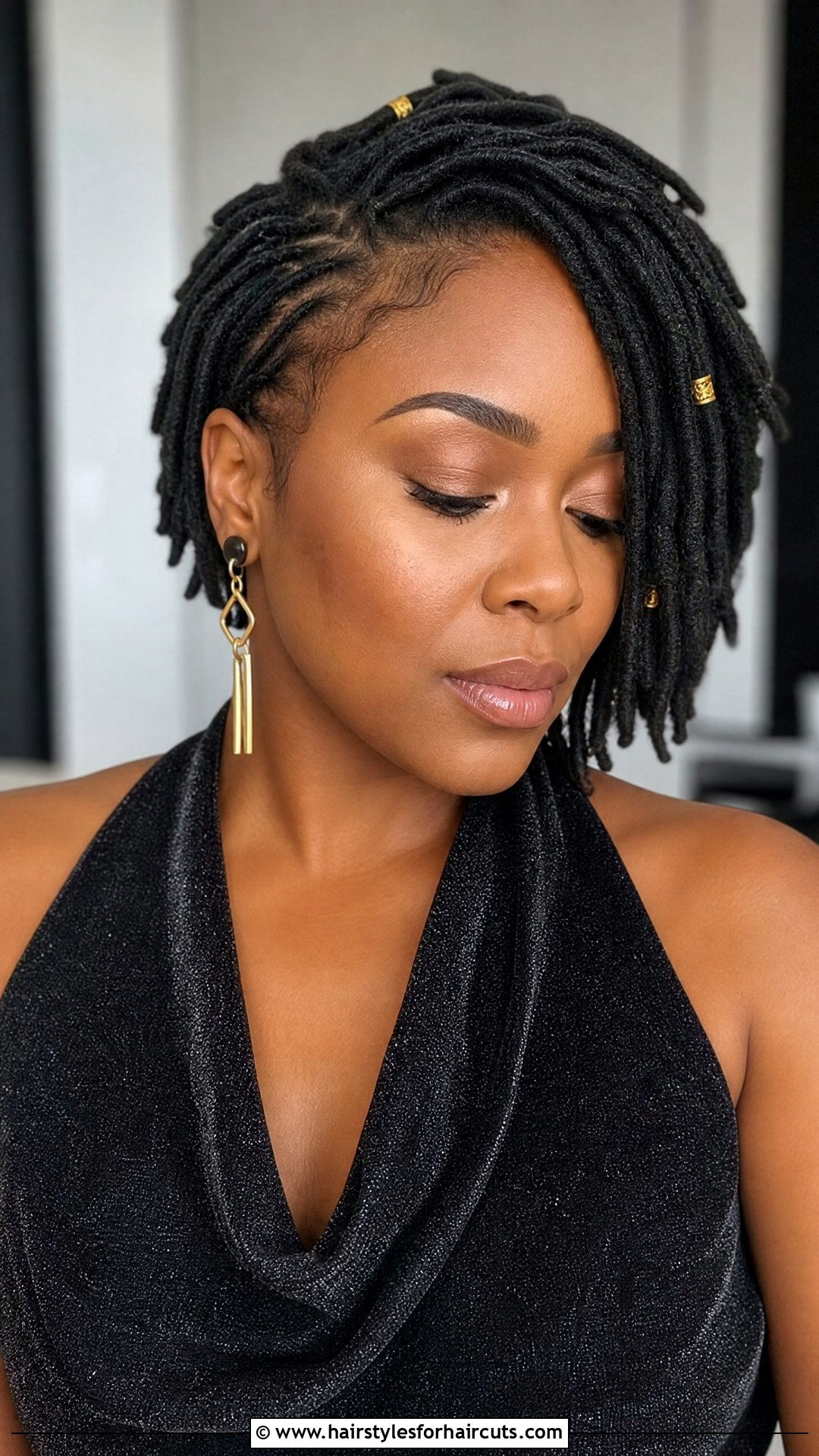 Side Swept Short Locs - 25 hairstyles for short locs - 25 hairstyles for short locs