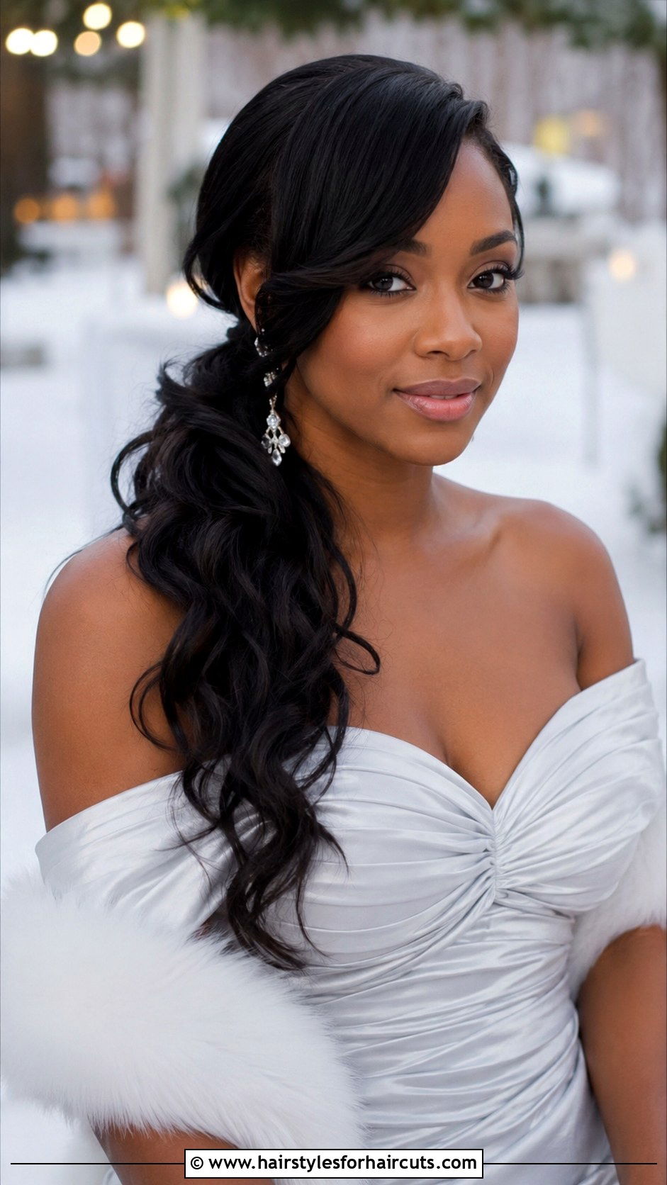 Side Swept Wavy Clip In Ponytail - 25 fake ponytail hairstyles for black hair - 25 fake ponytail hairstyles for black hair