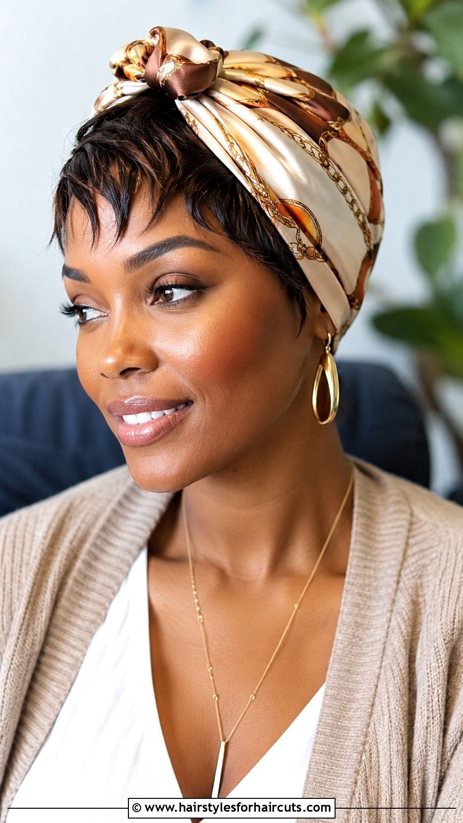 Silk Head Wrap With Pixie Cut - 25 wrap hairstyles for short hair - 25 wrap hairstyles for short hair