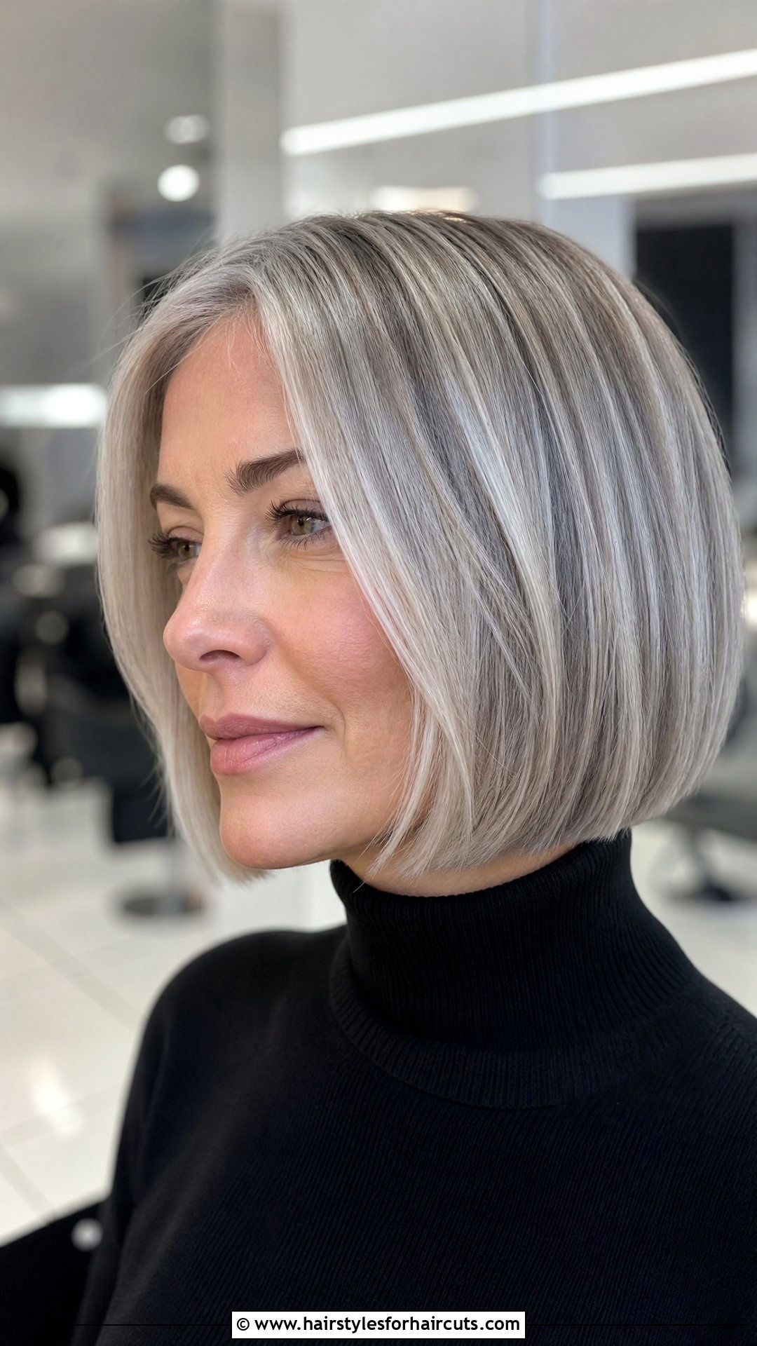 Silver Blended Bob Haircut - 25 hairstyles to hide grey hair - 25 hairstyles to hide grey hair