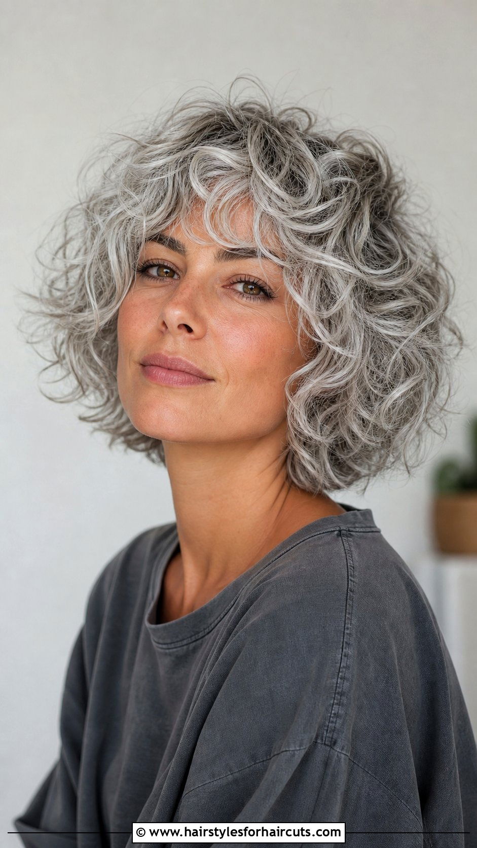 Silver Curly Shaggy Bob - 25 curly gray hairstyles - 25 curly gray hairstyles