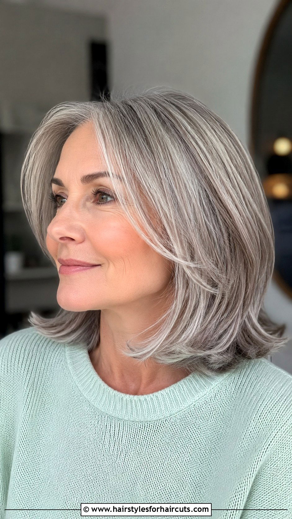 Silver Layered Lob - 25 gray hairstyles medium length - 25 gray hairstyles medium length