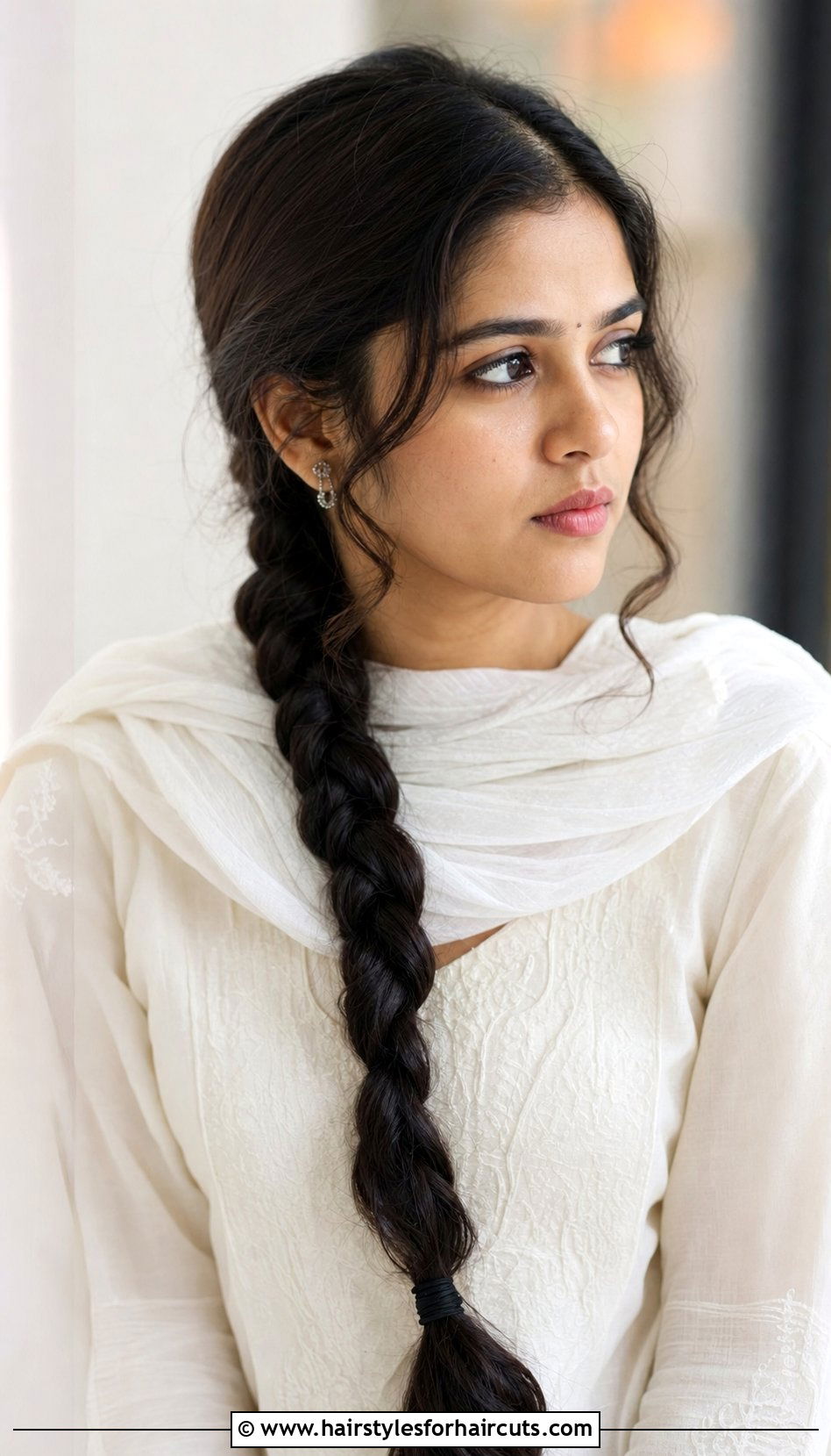 Simple Middle Braid With Loose Tendrils - 25 modern indian wedding hairstyles for long hair - 25 modern indian wedding hairstyles for long hair