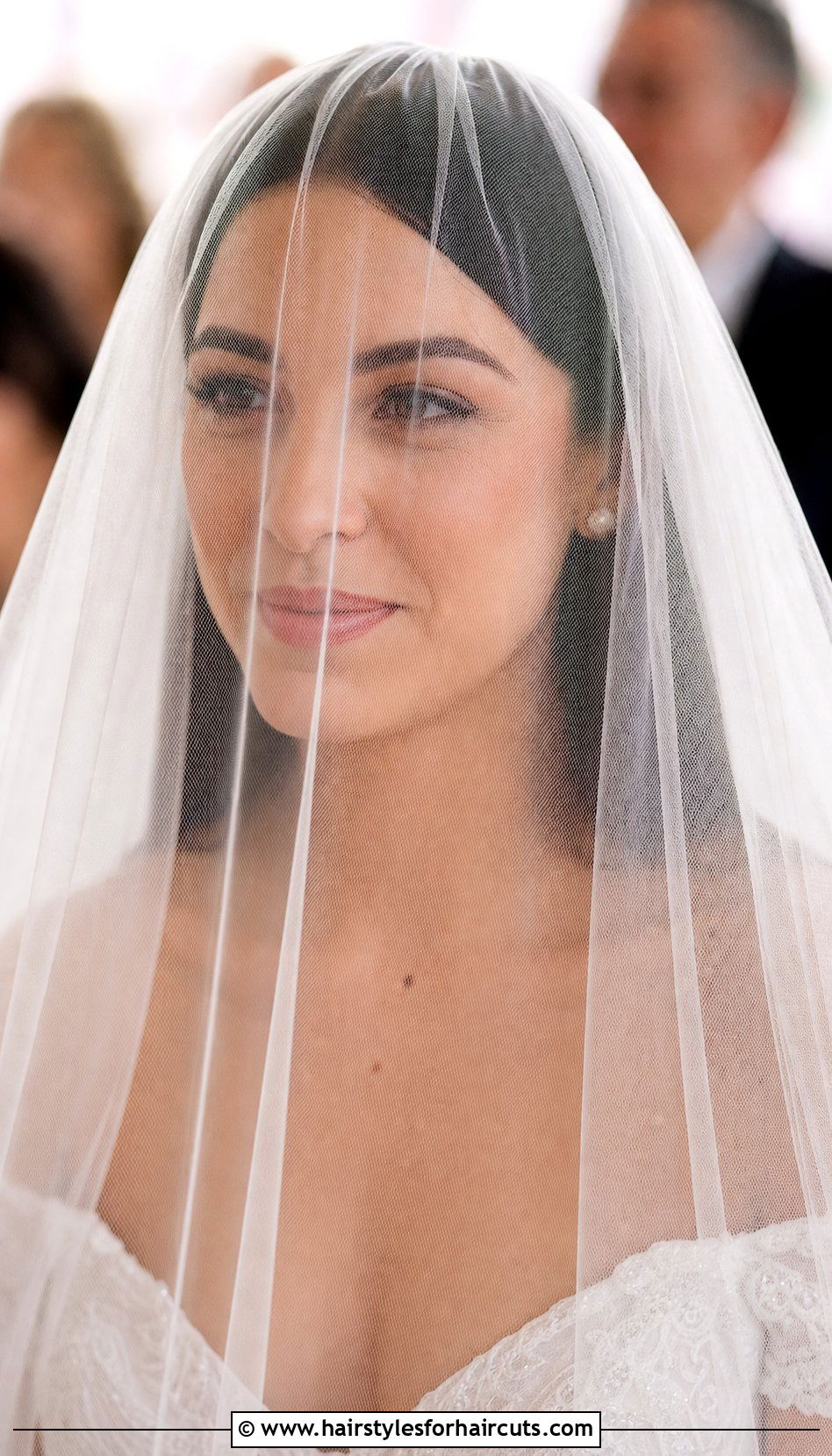 Simple Straight Hair With Blusher Veil - 25 hair down wedding hairstyles with veil - 25 hair down wedding hairstyles with veil