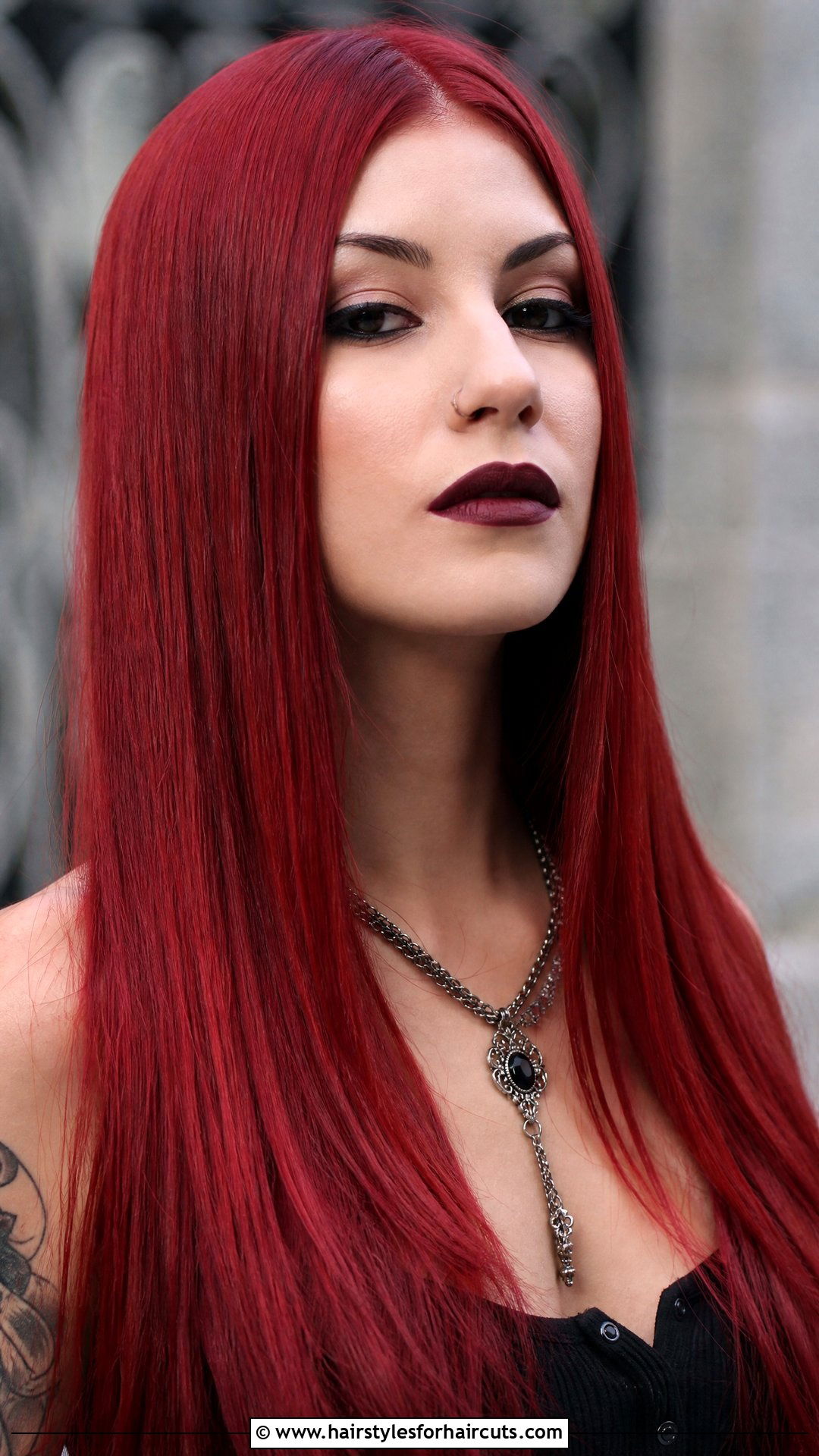Sleek Blood Red Long Straight Hair - 25 vampire hairstyles for long hair - 25 vampire hairstyles for long hair