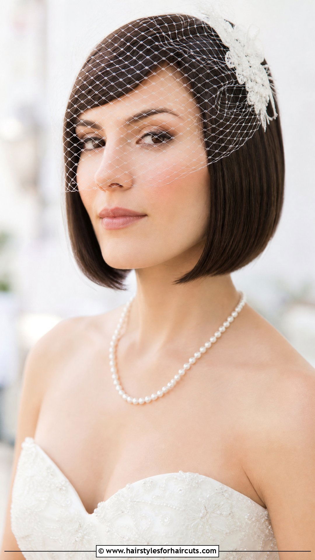 Sleek Bob With Birdcage Veil - 25 wedding hairstyles for short hair with veil - 25 wedding hairstyles for short hair with veil