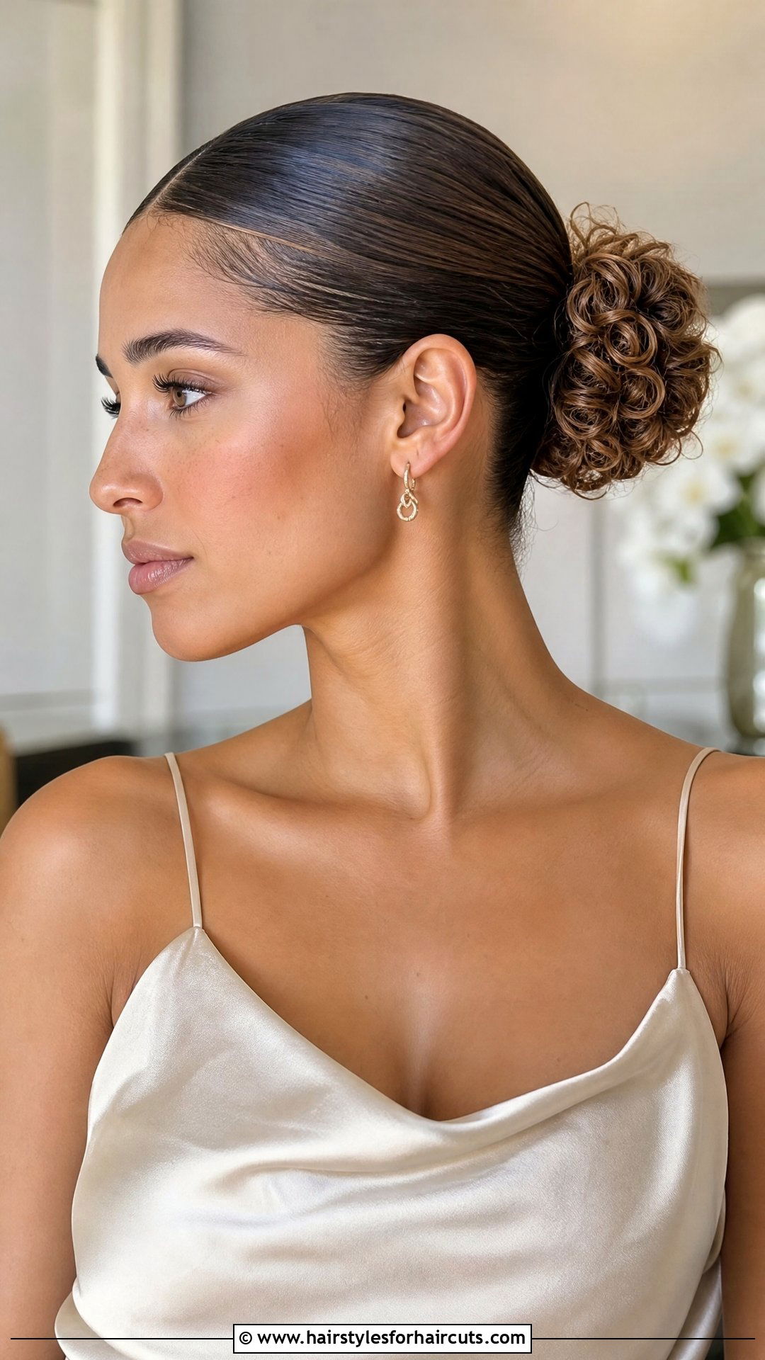 Sleek Curly Bun Wedding Guest - 25 wedding guest hairstyles curly hair - 25 wedding guest hairstyles curly hair
