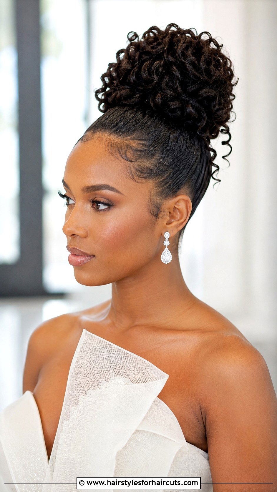 Sleek Curly Bun Wedding Hairstyle - 25 curly hair wedding hairstyles - 25 curly hair wedding hairstyles
