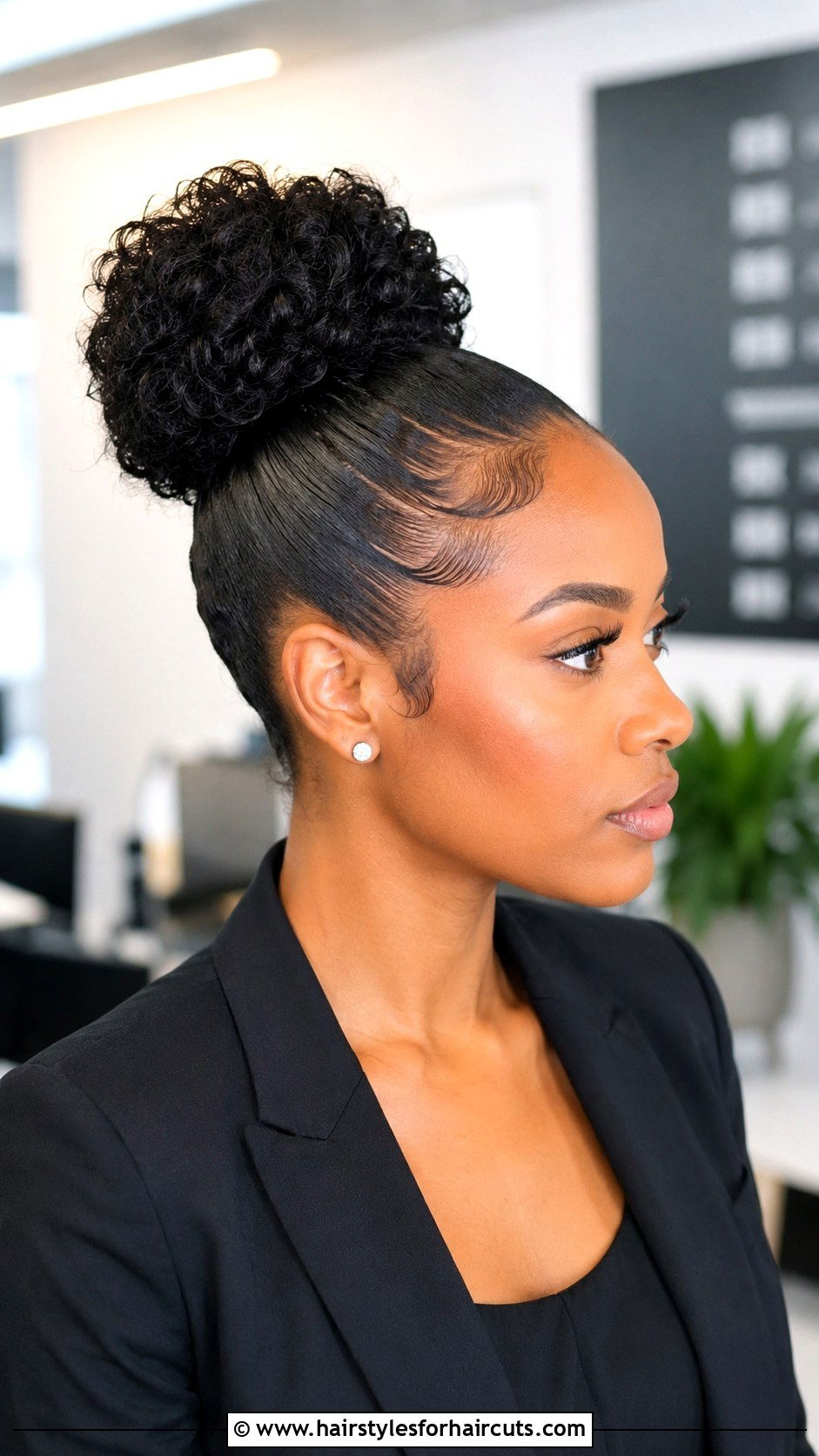 Sleek Curly Bun - 25 bun hairstyles curly hair - 25 bun hairstyles curly hair