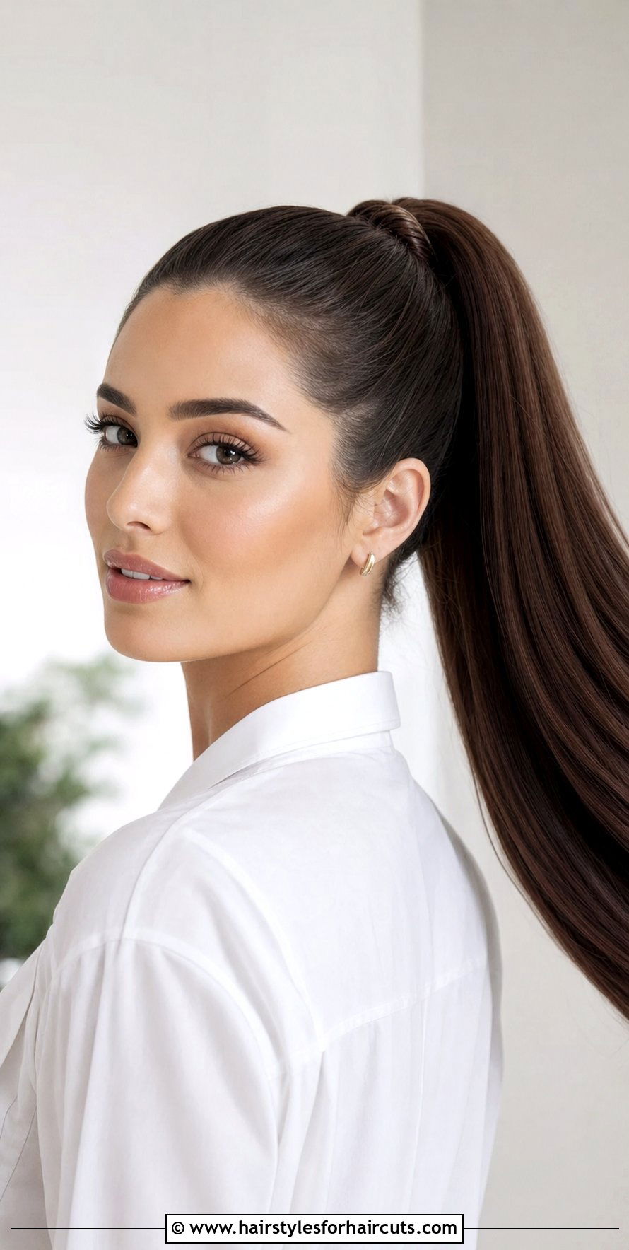 Sleek High Ponytail - 25 work hairstyles for long hair - 25 work hairstyles for long hair