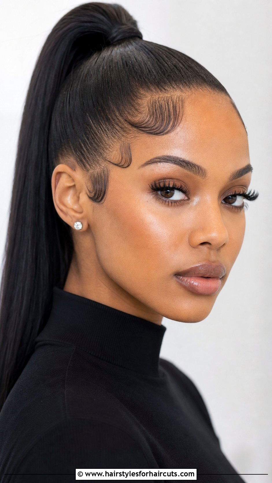 Sleek High Ponytail With Swooped Edges - 25 hairstyles with edges - 25 hairstyles with edges