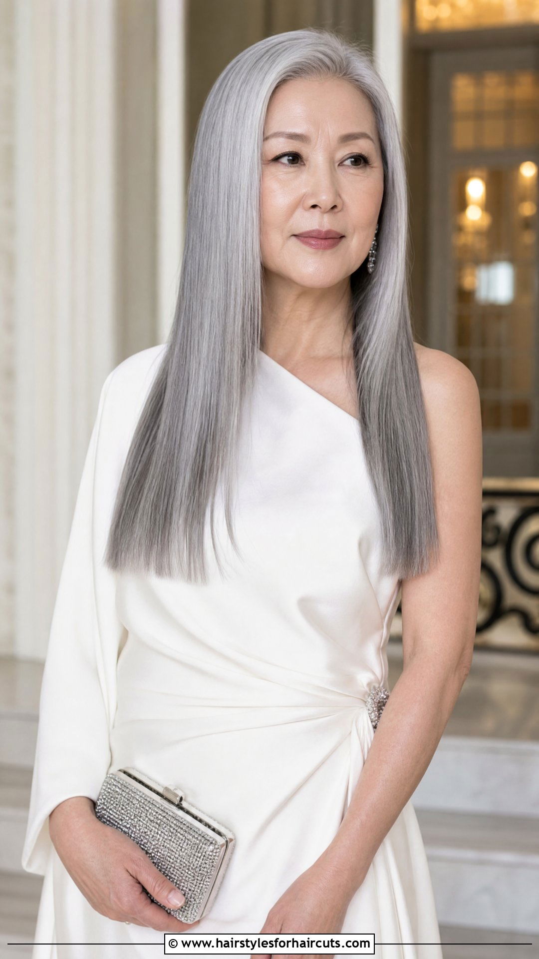 Sleek Long Straight Grey Hair - 25 grey hair hairstyles for older asian woman - 25 grey hair hairstyles for older asian woman