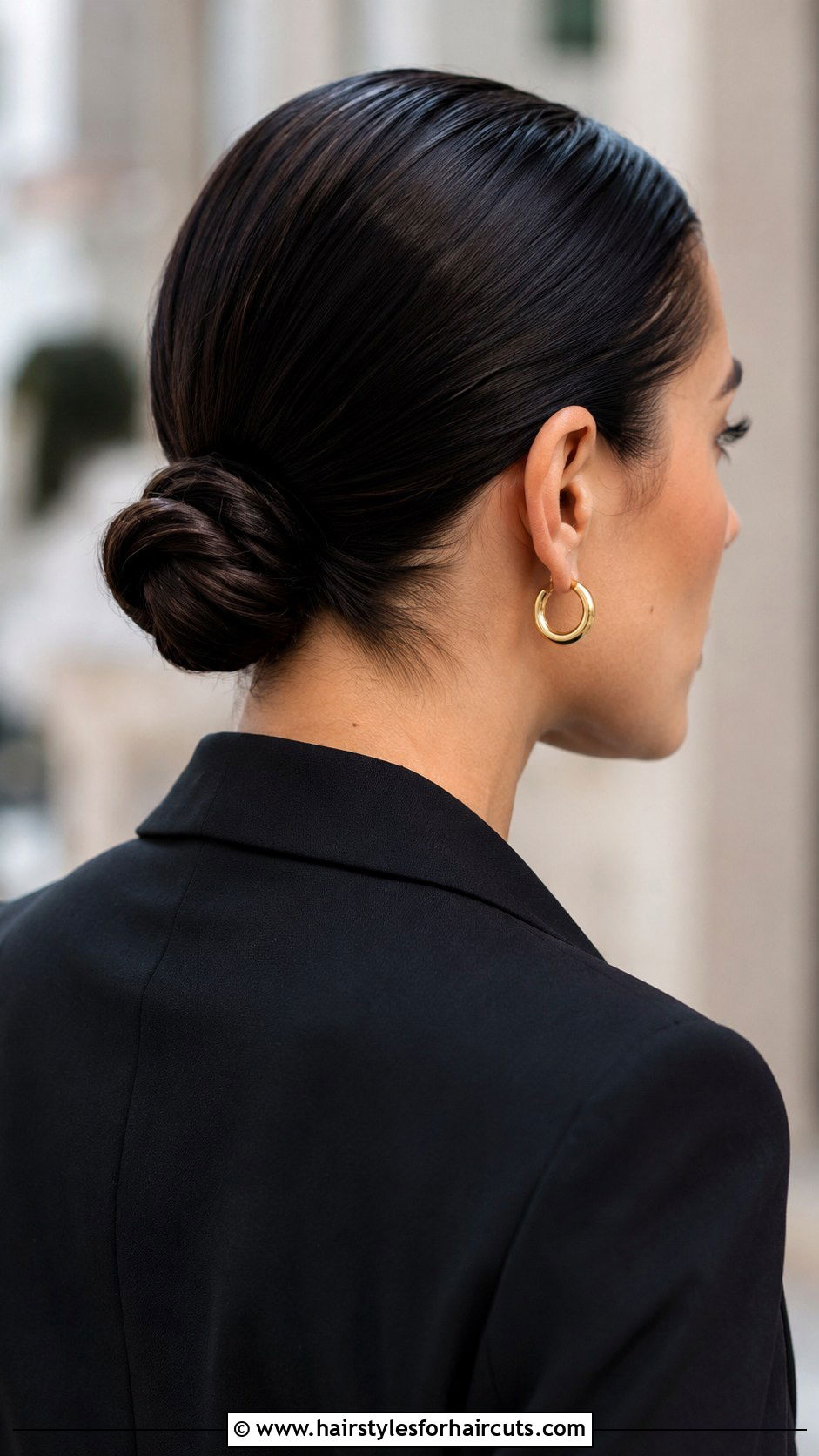 Sleek Low Bun - 25 dressy hairstyles for shoulder length hair - 25 dressy hairstyles for shoulder length hair