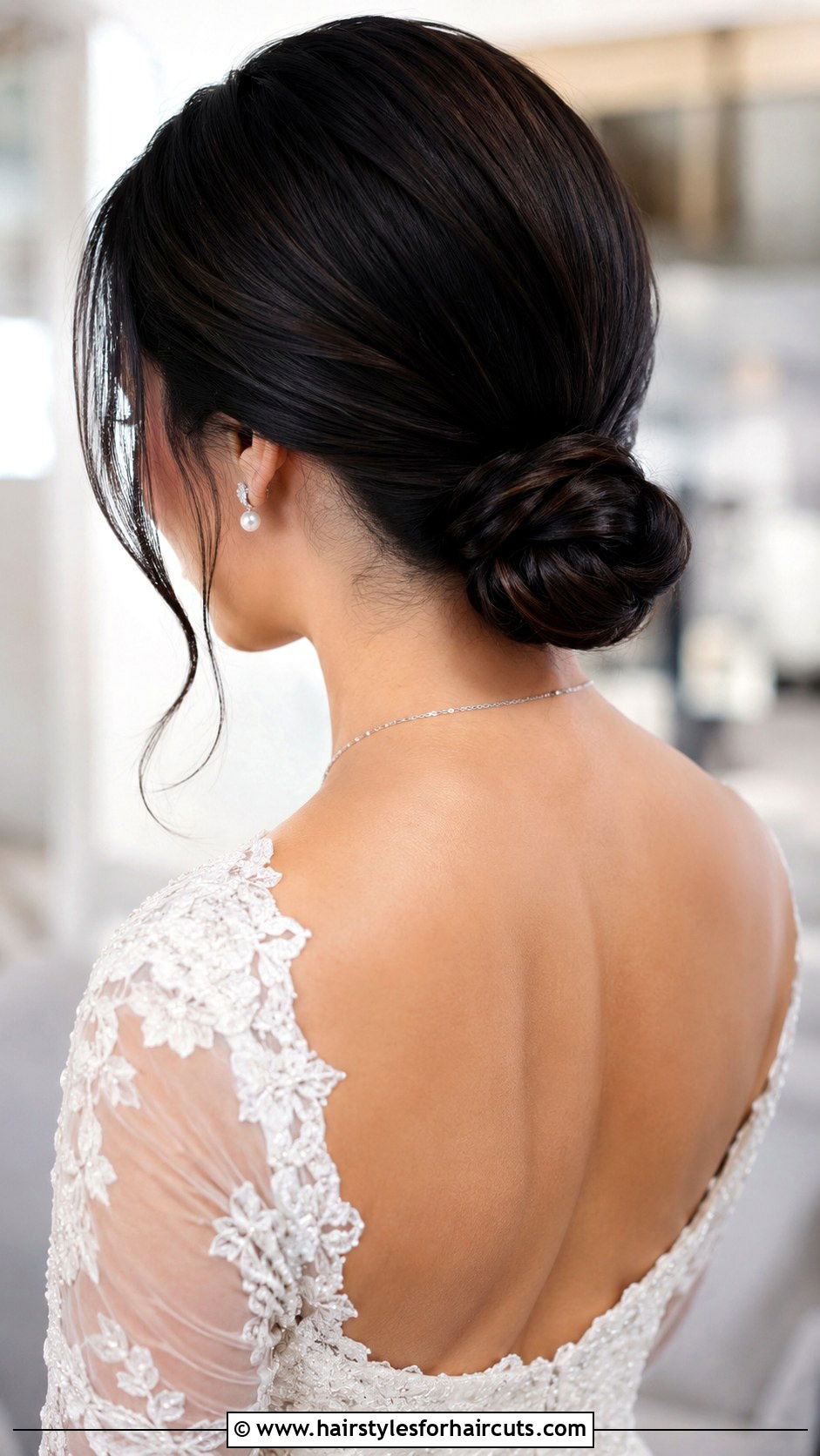Sleek Low Bun Bob - 25 wedding hairstyles for short length hair - 25 wedding hairstyles for short length hair