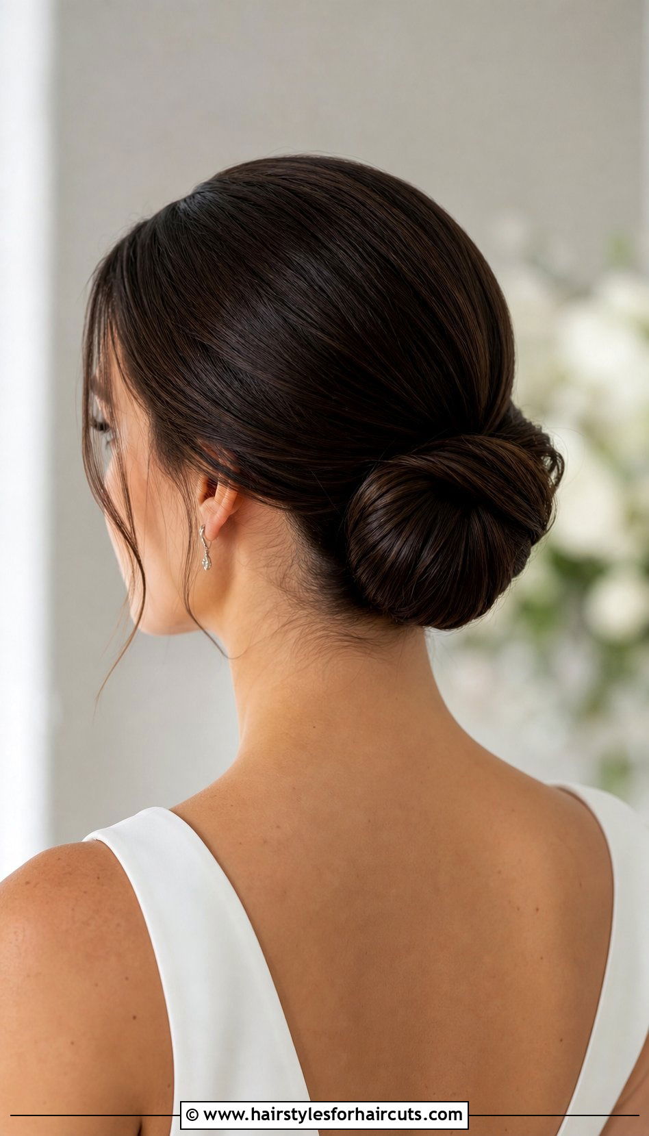 Sleek Low Bun Shoulder Length Wedding Hair - 25 wedding hairstyles shoulder length - 25 wedding hairstyles shoulder length