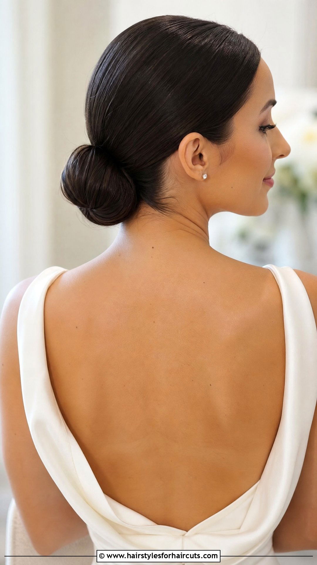 Sleek Low Bun Wedding - 25 wedding hairstyles for medium hair - 25 wedding hairstyles for medium hair