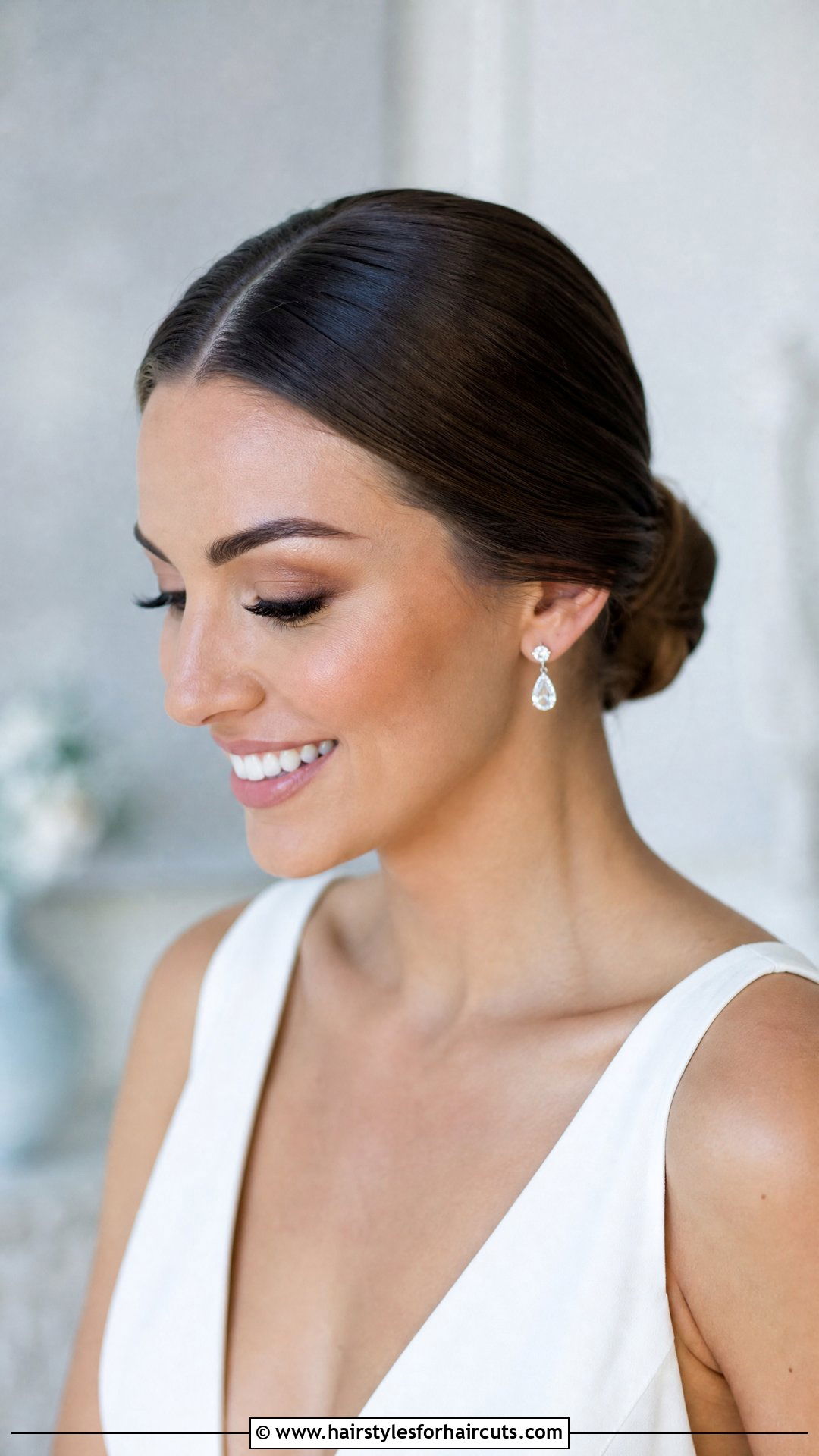Sleek Low Bun Wedding Hair - 25 wedding hairstyles medium length hair - 25 wedding hairstyles medium length hair
