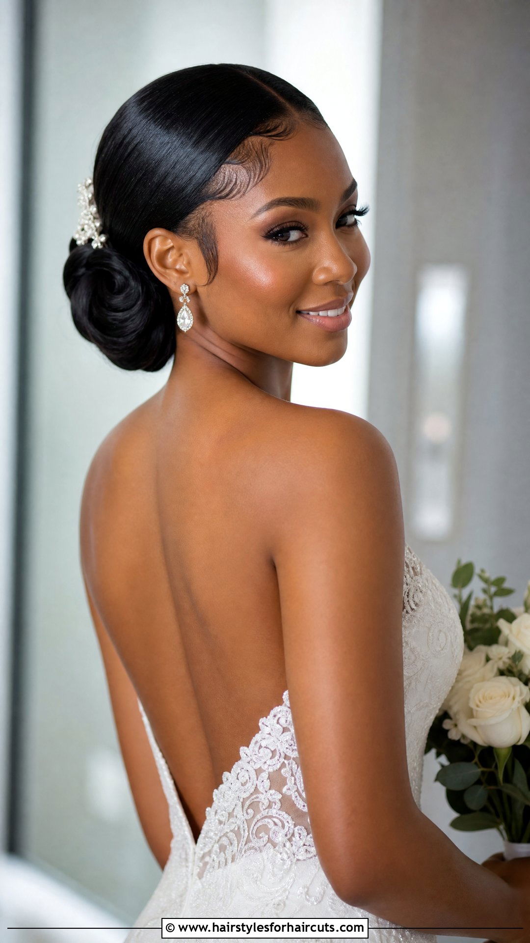 Sleek Low Bun Wedding Hairstyle For Black Hair - 25 cute wedding hairstyles for black hair - 25 cute wedding hairstyles for black hair