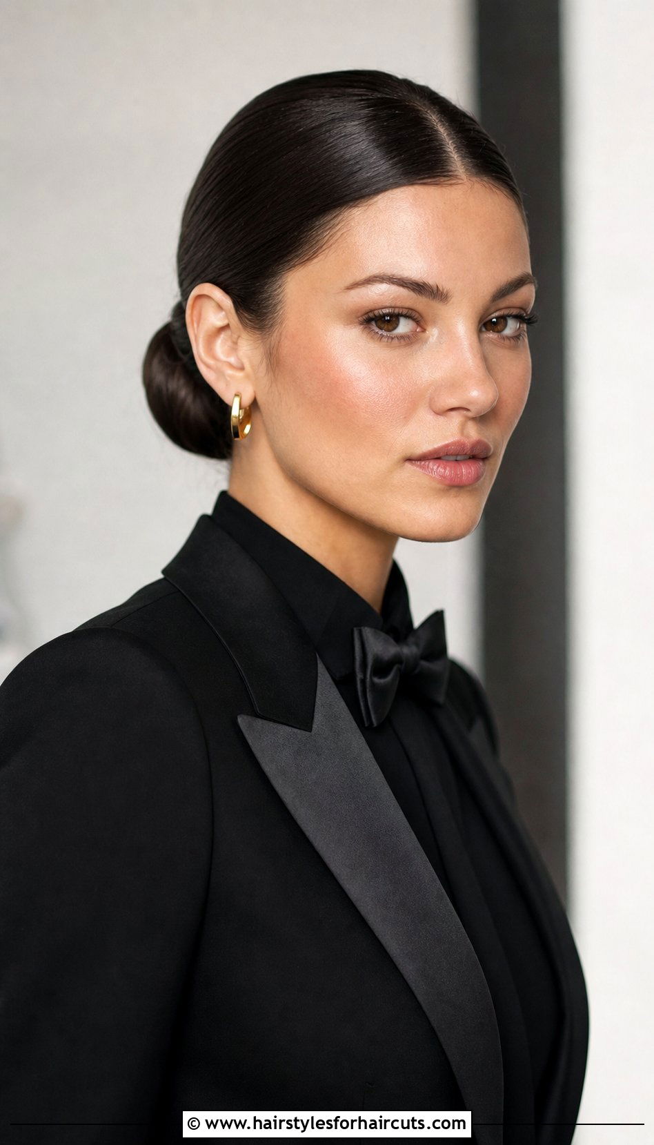 Sleek Low Bun With A Center Part - 25 low bun hairstyles - 25 low bun hairstyles