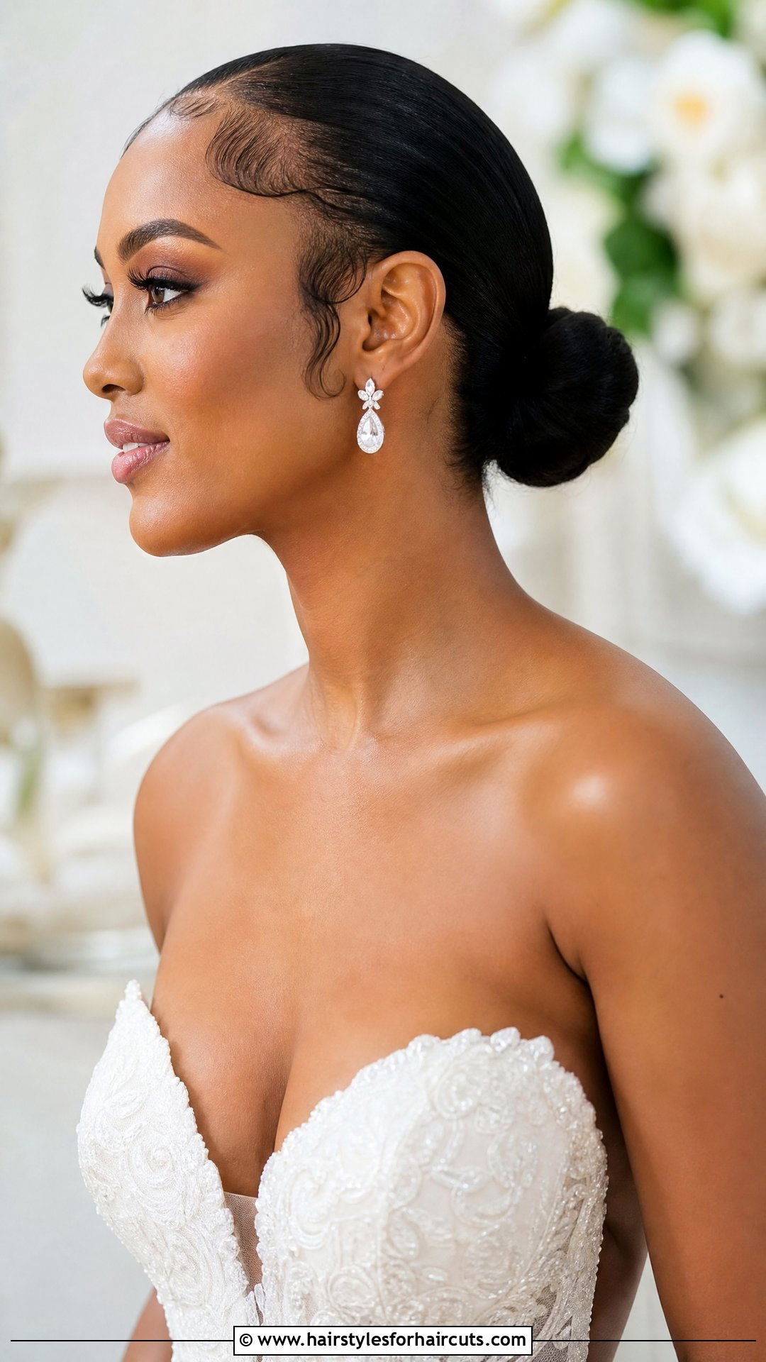 Sleek Low Bun With Baby Hair - 25 wedding hairstyles for black women - 25 wedding hairstyles for black women