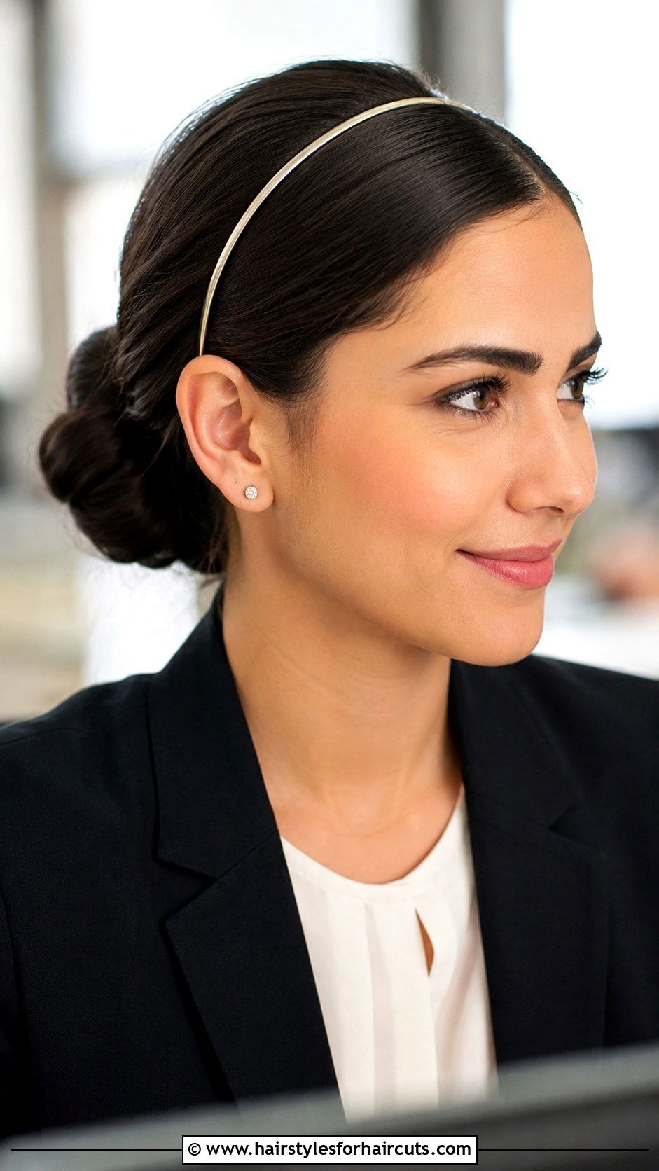 Sleek Low Bun With Headband - 25 hairstyles with headbands - 25 hairstyles with headbands