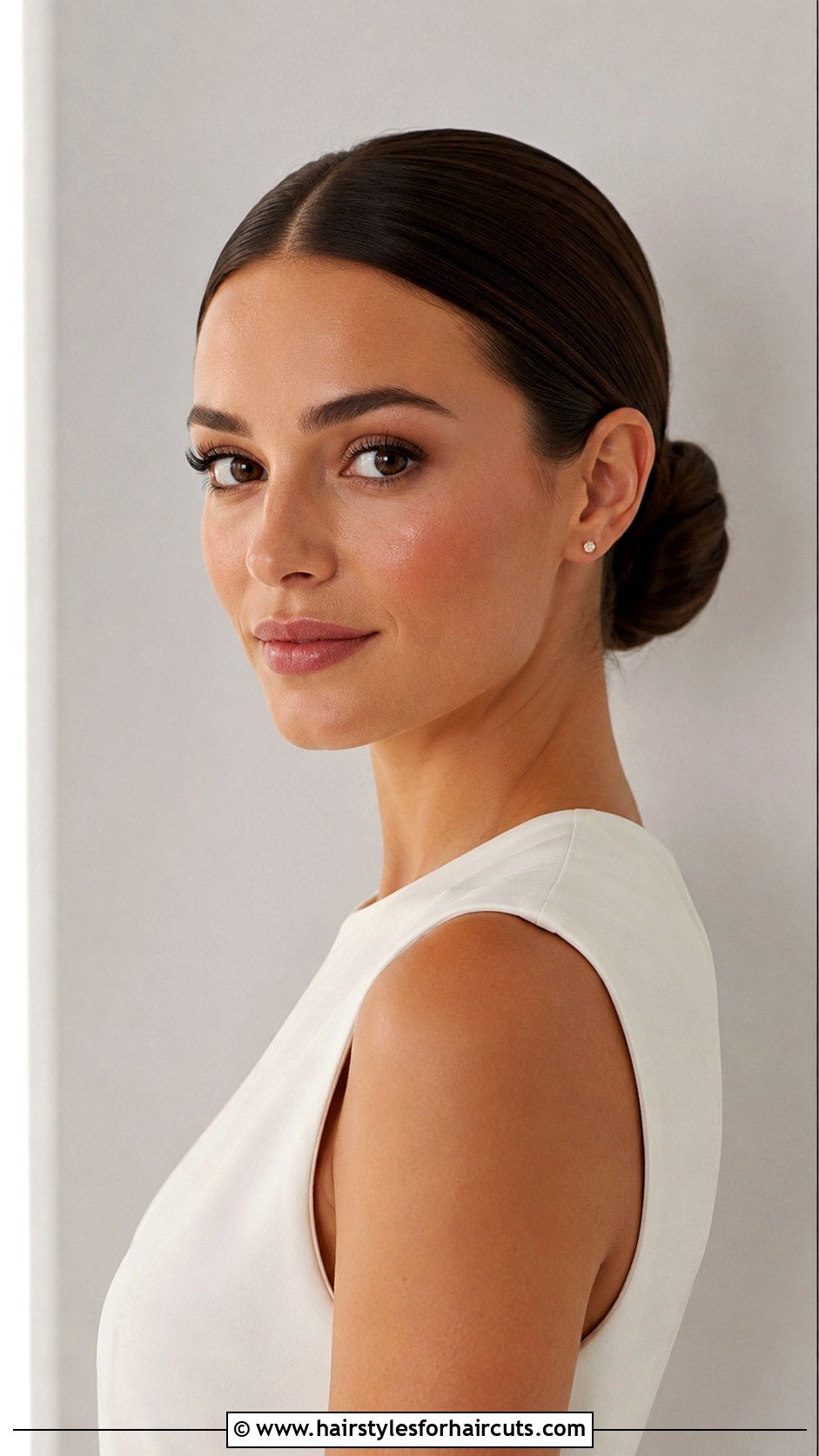 Sleek Low Bun With Middle Part - 25 5 minute hairstyles for frizzy hair - 25 5 minute hairstyles for frizzy hair