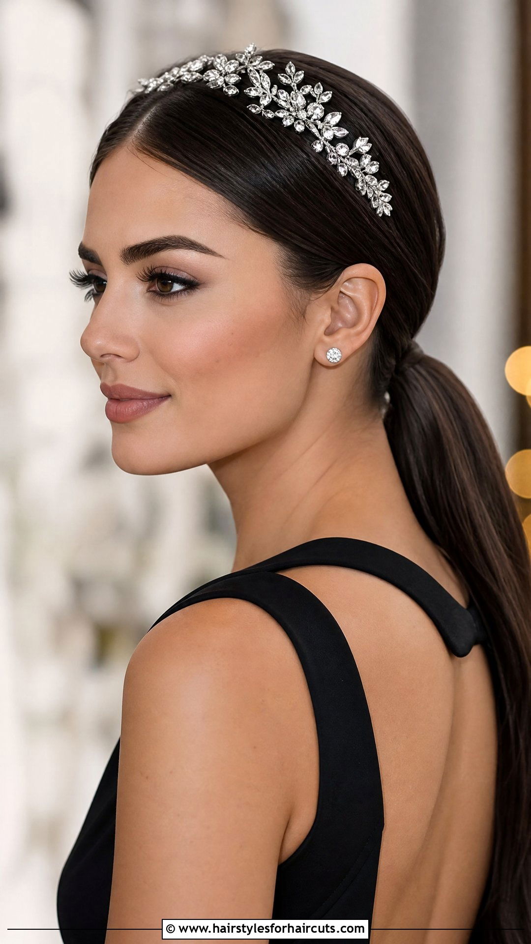 Sleek Low Ponytail Tiara Hairstyle For Long Hair - 25 tiara hairstyles for long hair - 25 tiara hairstyles for long hair