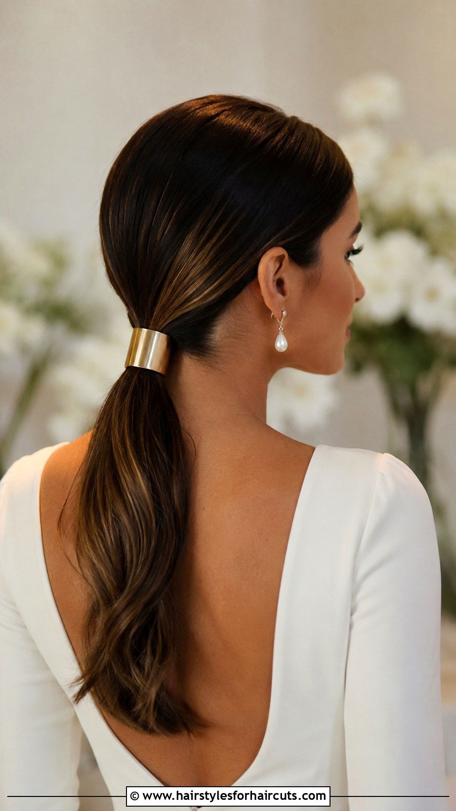 Sleek Low Ponytail Wedding Hair - 25 cute hairstyles for weddings - 25 cute hairstyles for weddings