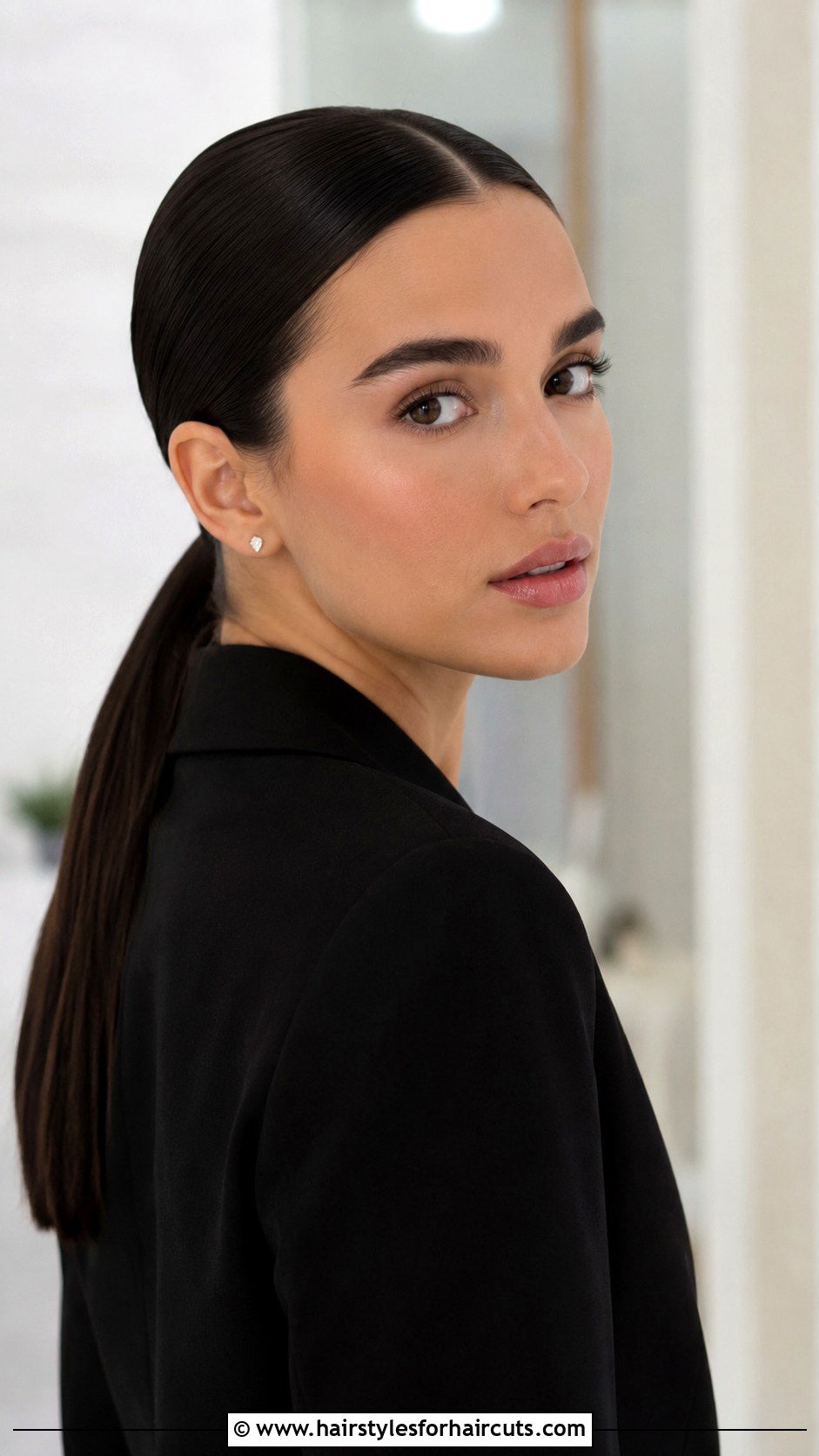 Sleek Low Ponytail With Middle Part - 25 dance hairstyles - 25 dance hairstyles